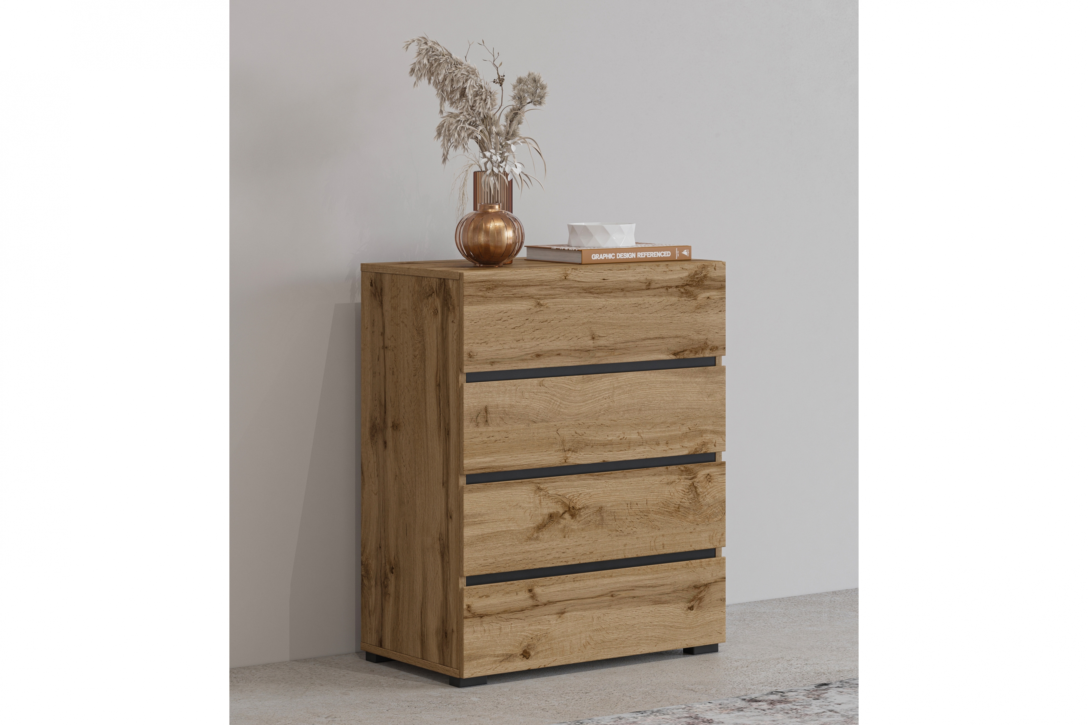 Komoda Cross 60 cm - dub wotan / čierna Komoda so zásuvkami Gramon 60 cm - Dub wotan / Čierny
