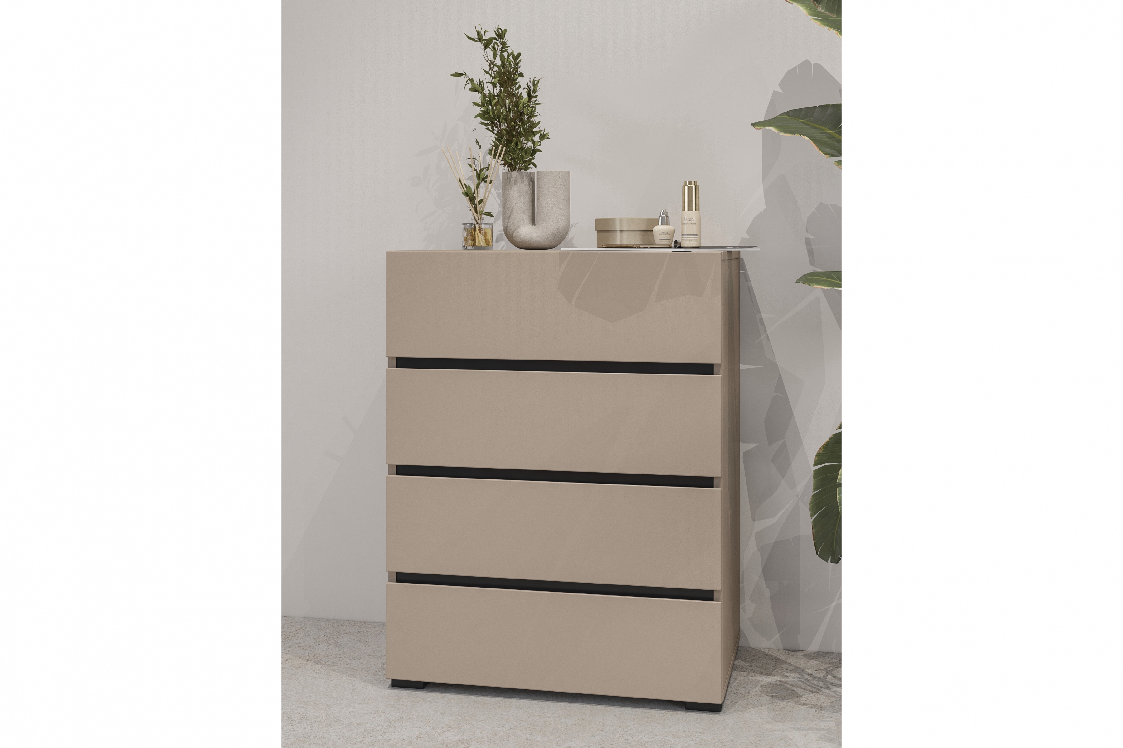 Komoda Cross 60 cm - kašmírová / čierna Komoda so zásuvkami Gramon 60 cm - kašmír / Čierny