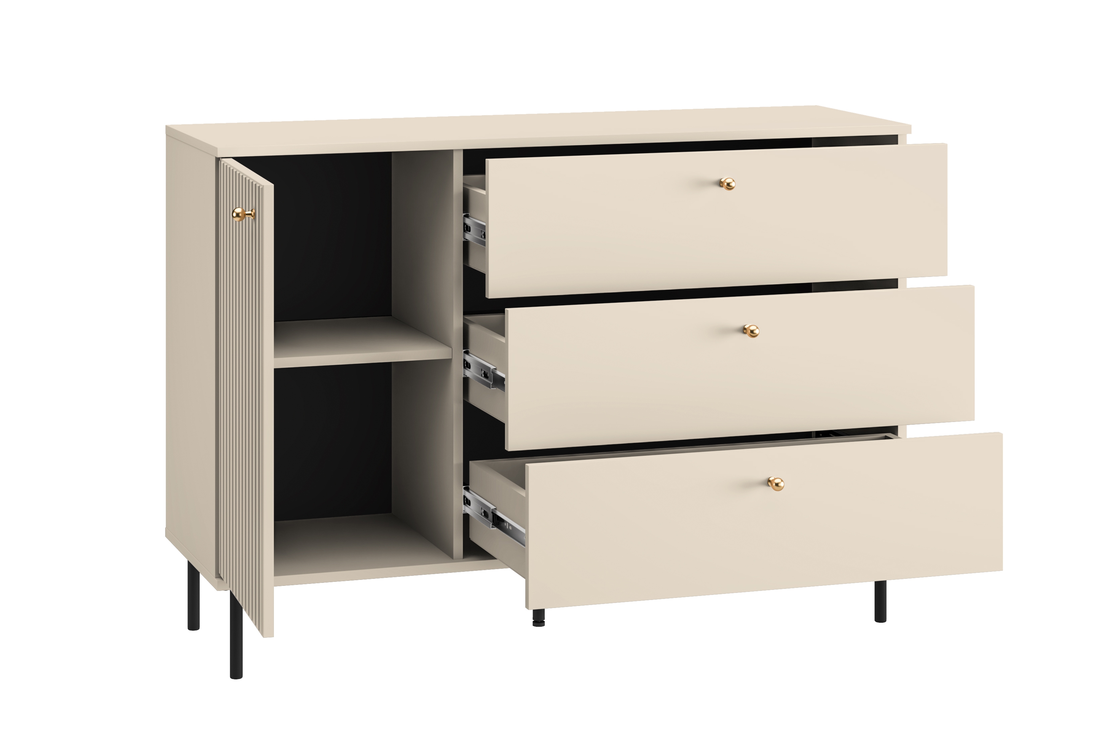 Komoda so zásuvkami Jamuzi 120 cm - kašmír / čierne nožičky Komoda so zásuvkami Jamuzi 05 120 cm - kašmír / čierny nozki