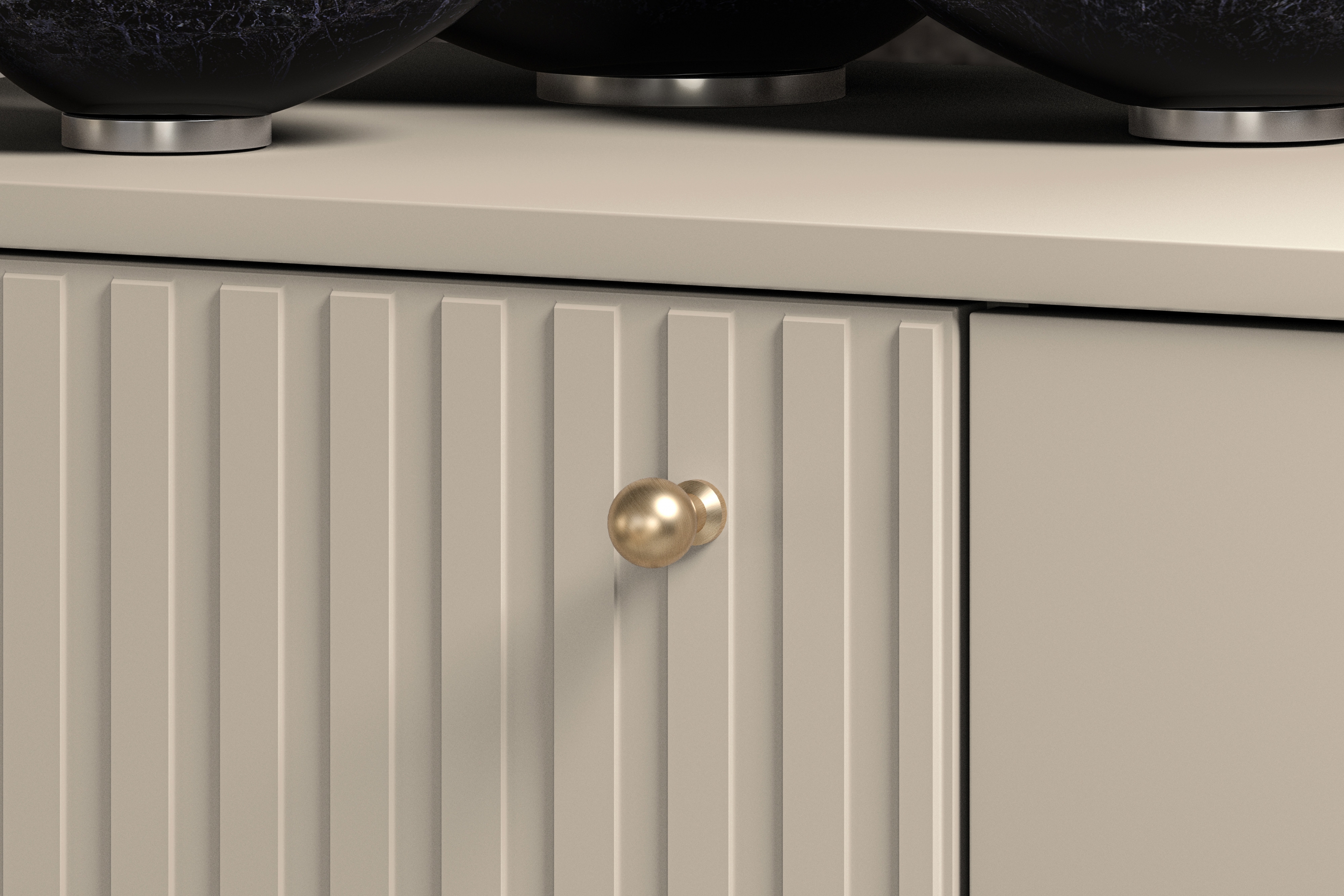 Komoda so zásuvkami Jamuzi 120 cm - kašmír / čierne nožičky Komoda so zásuvkami Jamuzi 05 s frézovaným frontom - kašmír / čierny nozki