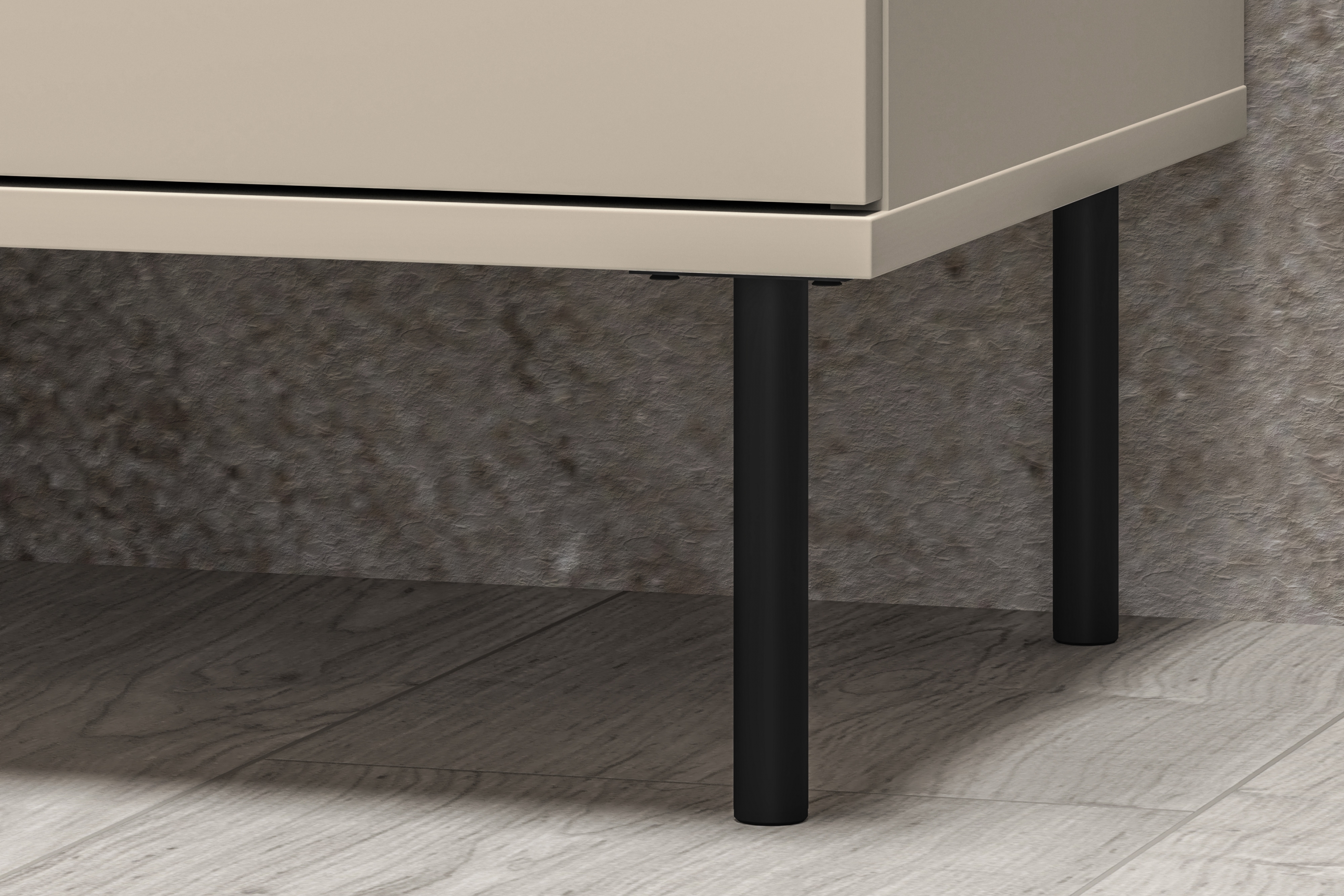 Komoda so zásuvkami Jamuzi 120 cm - kašmír / čierne nožičky Komoda so zásuvkami Jamuzi 05 s frézovaným frontom - kašmír / čierny nozki