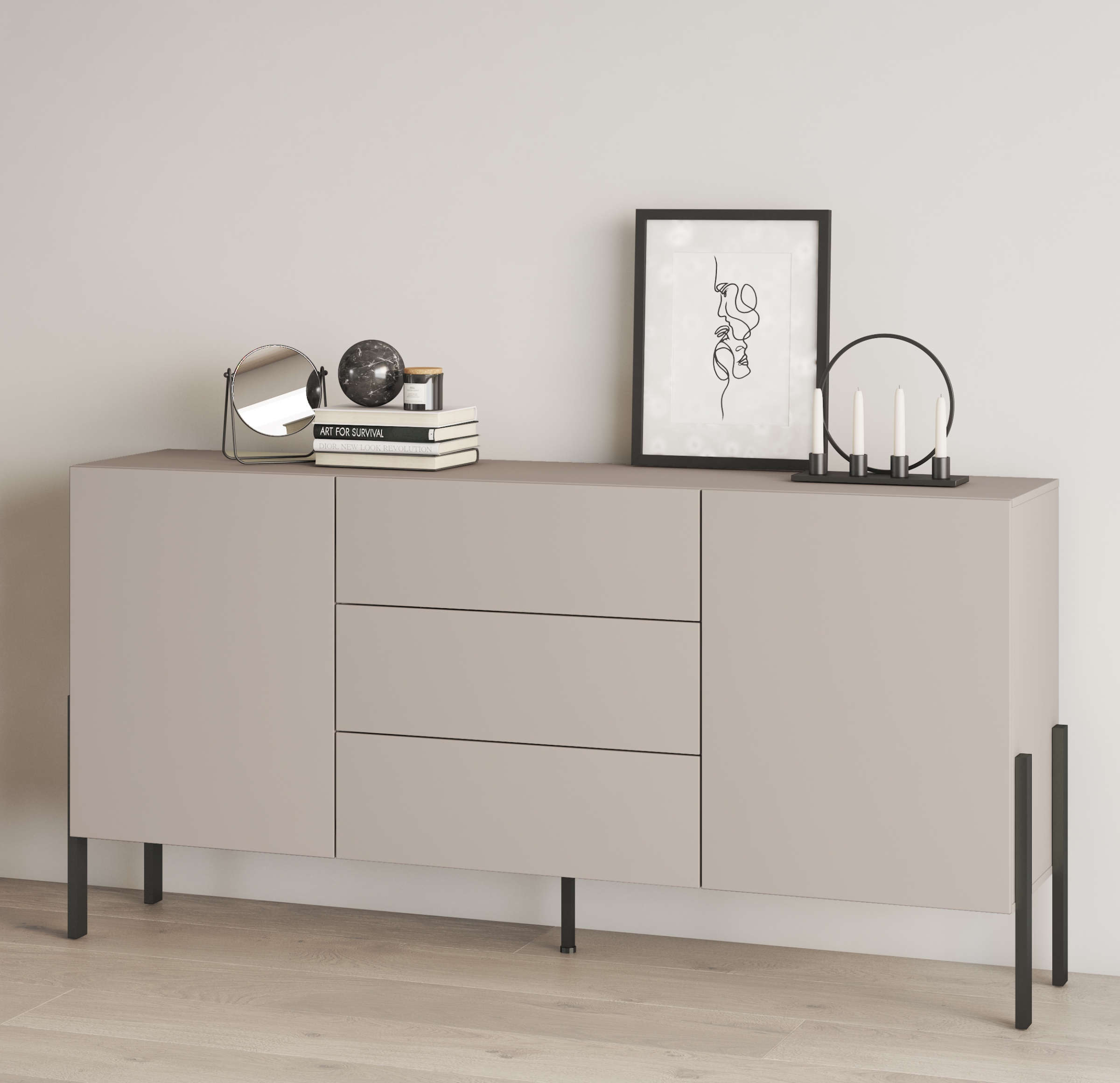 Komoda Jukon 184 cm se zásuvkami - kašmír / černé nohy Komoda se zásuvkami Jukon 184 cm - kašmír / černé nožičky