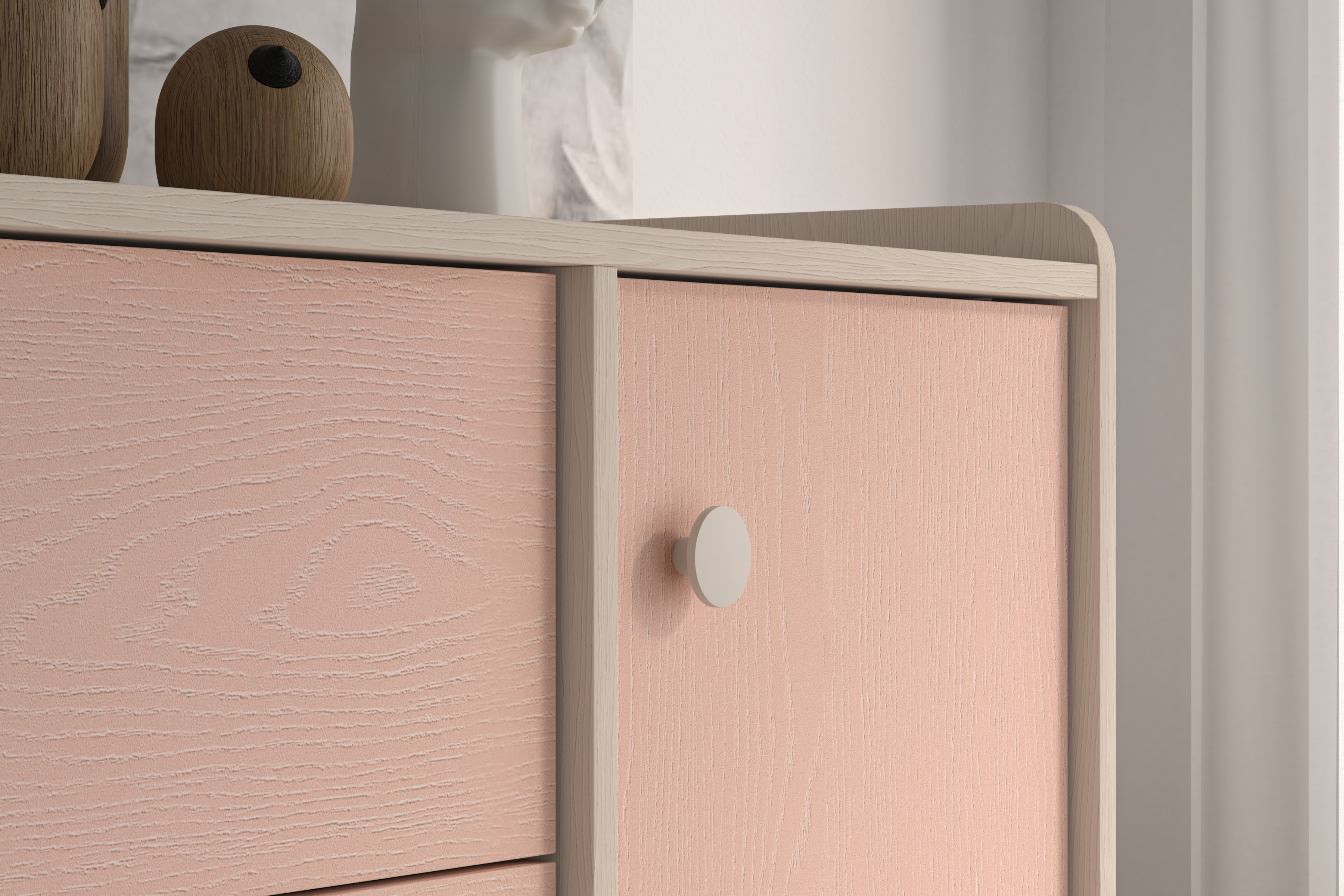 Dětská komoda Marla se zásuvkami 120 cm - pouštní písek / růžová Komoda se zásuvkami Marla 120 cm - piasek pustyni / millenial pink