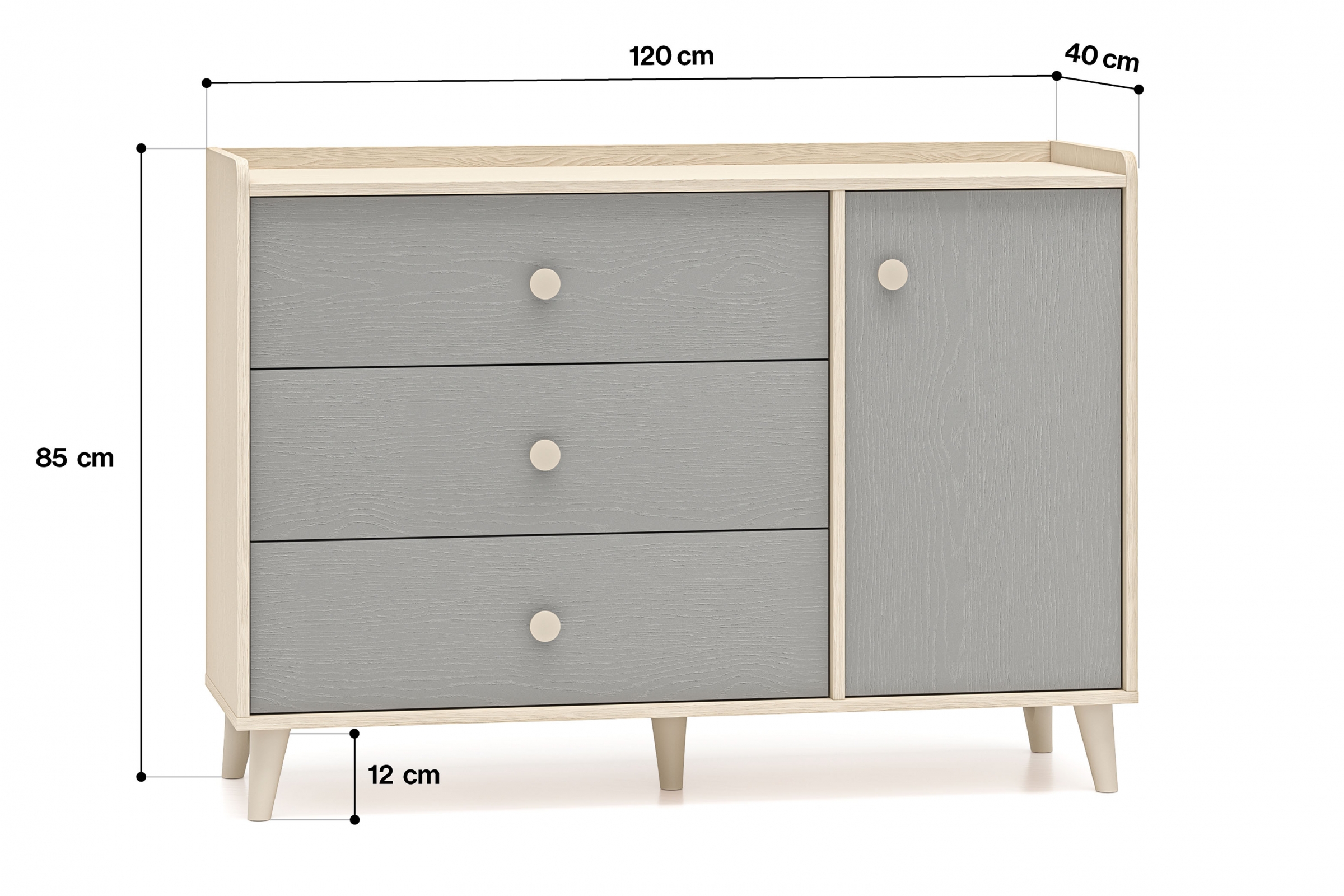 Dětská komoda Marla  se zásuvkami 120 cm - pouštní písek / šedá pallad Komoda se zásuvkami Marla 120 cm - piasek pustyni / šedá pallad