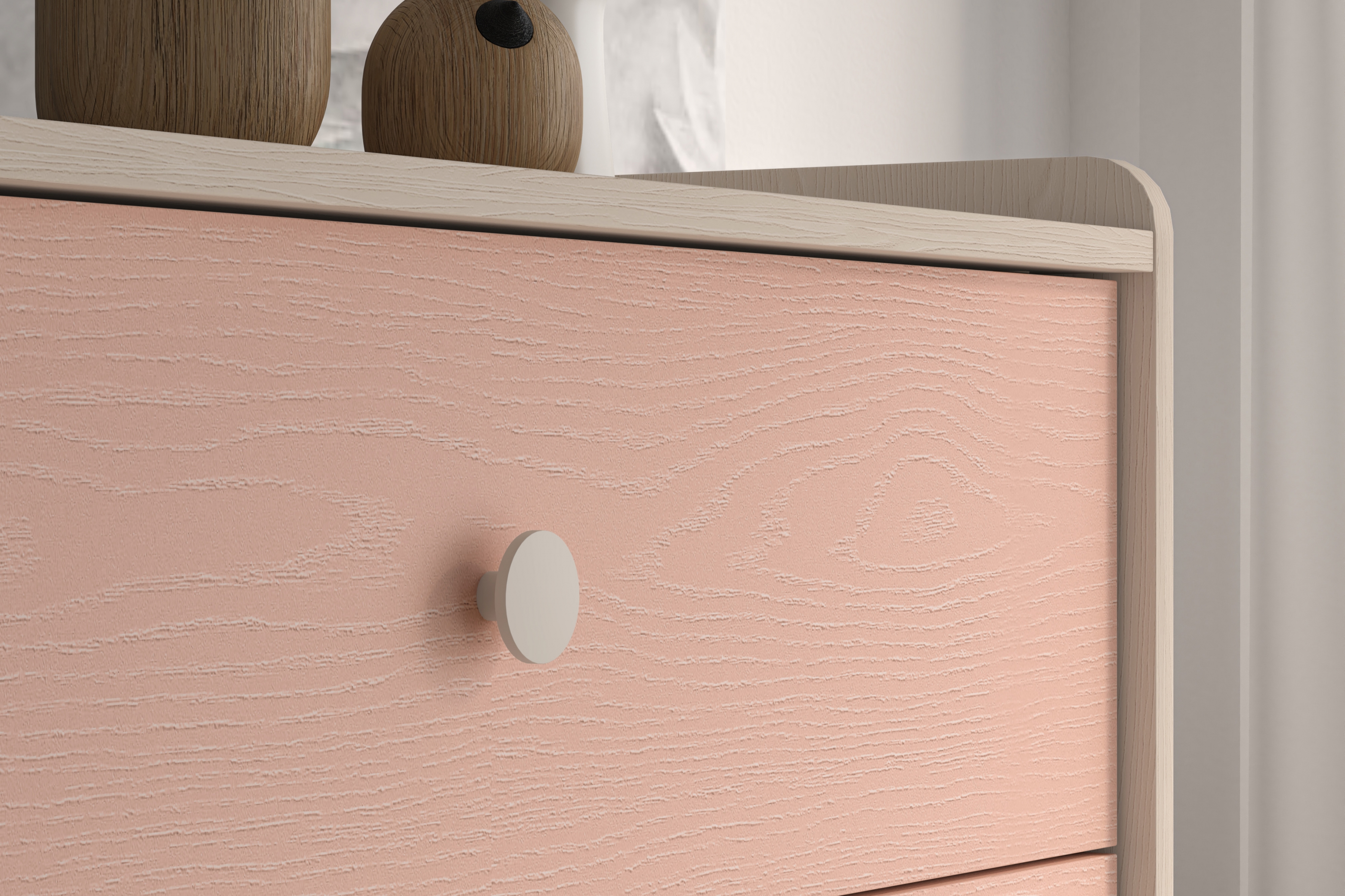 Dětská zásuvková komoda Marla 90 cm - pouštní písek / růžová Komoda se zásuvkami Marla 90 cm - piasek pustyni / millenial pink