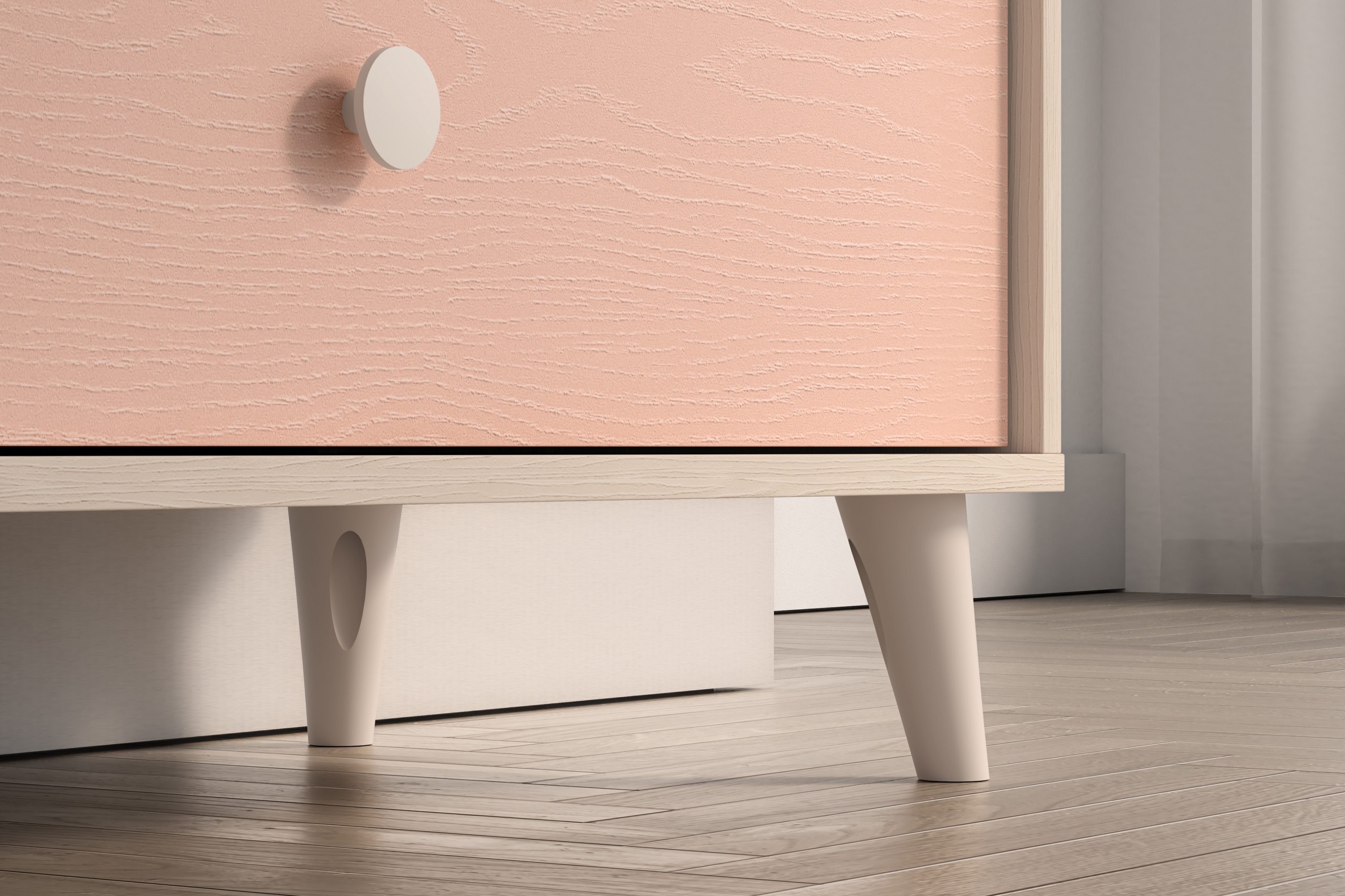 Dětská zásuvková komoda Marla 90 cm - pouštní písek / růžová Komoda se zásuvkami Marla 90 cm - piasek pustyni / millenial pink