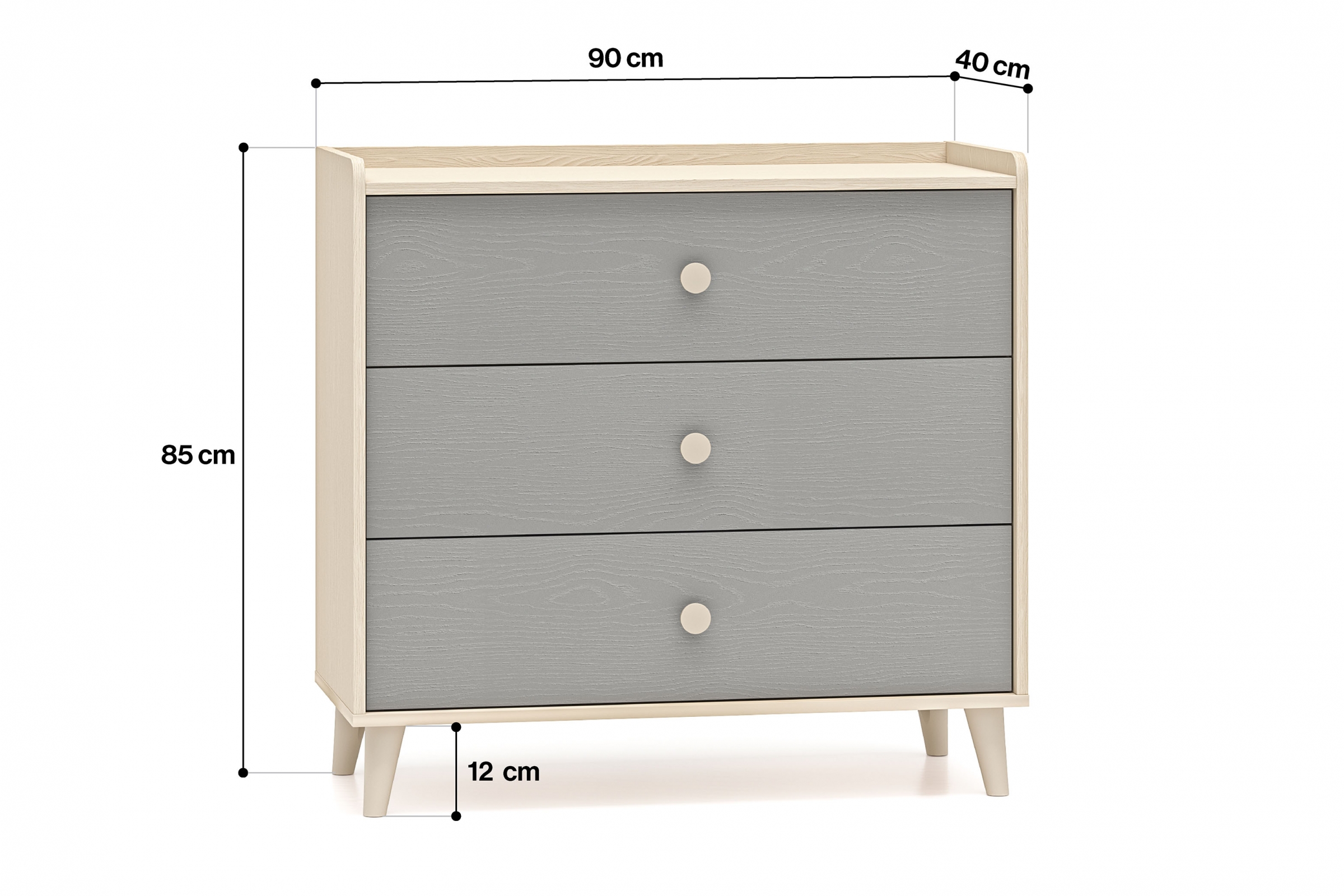 Dětská zásuvková komoda Marla 90 cm - pouštní písek / šedá pallad Komoda se zásuvkami Marla 90 cm - piasek pustyni / šedá pallad