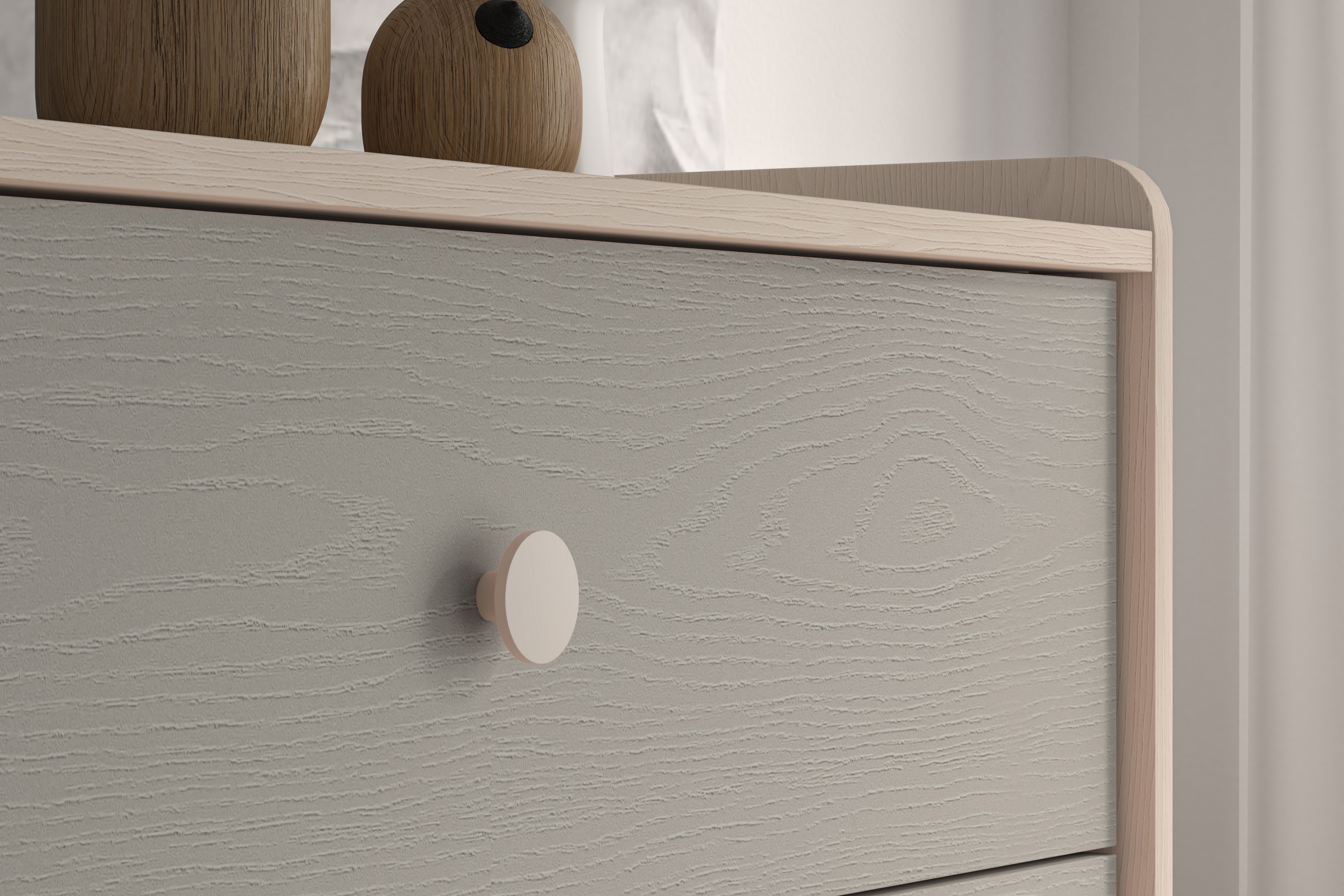 Dětská zásuvková komoda Marla 90 cm - pouštní písek / šedá pallad Komoda se zásuvkami Marla 90 cm - piasek pustyni / šedá pallad