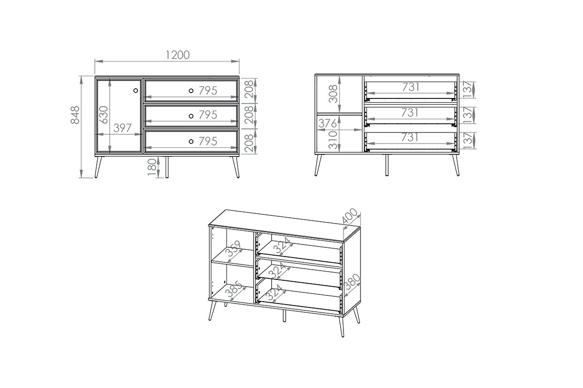 Komoda Narelli 04 so zásuvkami 120 cm - kašmír / zlaté nožičky Komoda so zásuvkami Narelli 04 - 120 cm - kašmír / zlote nožičky