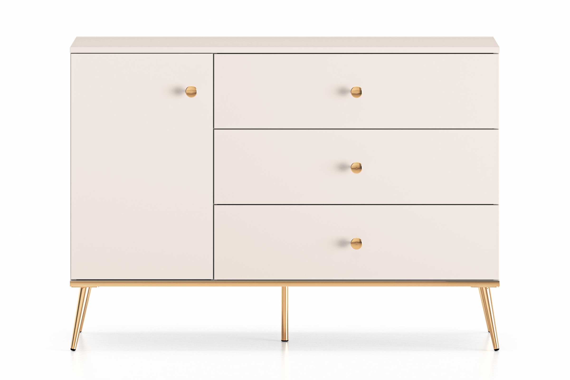 Komoda Narelli 04 so zásuvkami 120 cm - kašmír / zlaté nožičky Komoda so zásuvkami Narelli 04 - kašmír / zlote nožičky