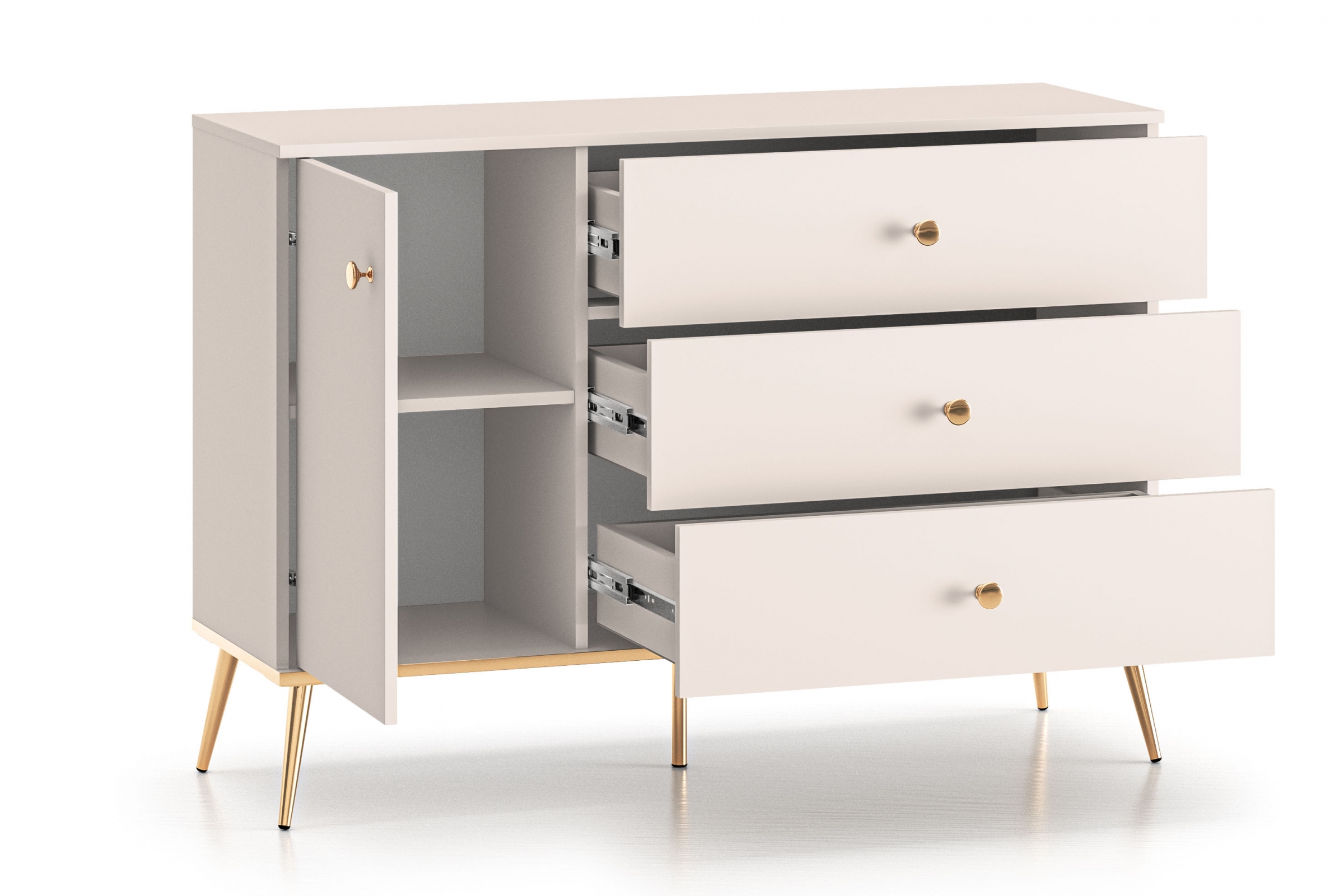 Komoda Narelli 04 so zásuvkami 120 cm - kašmír / zlaté nožičky Komoda so zásuvkami Narelli 04 - kašmír / zlote nožičky