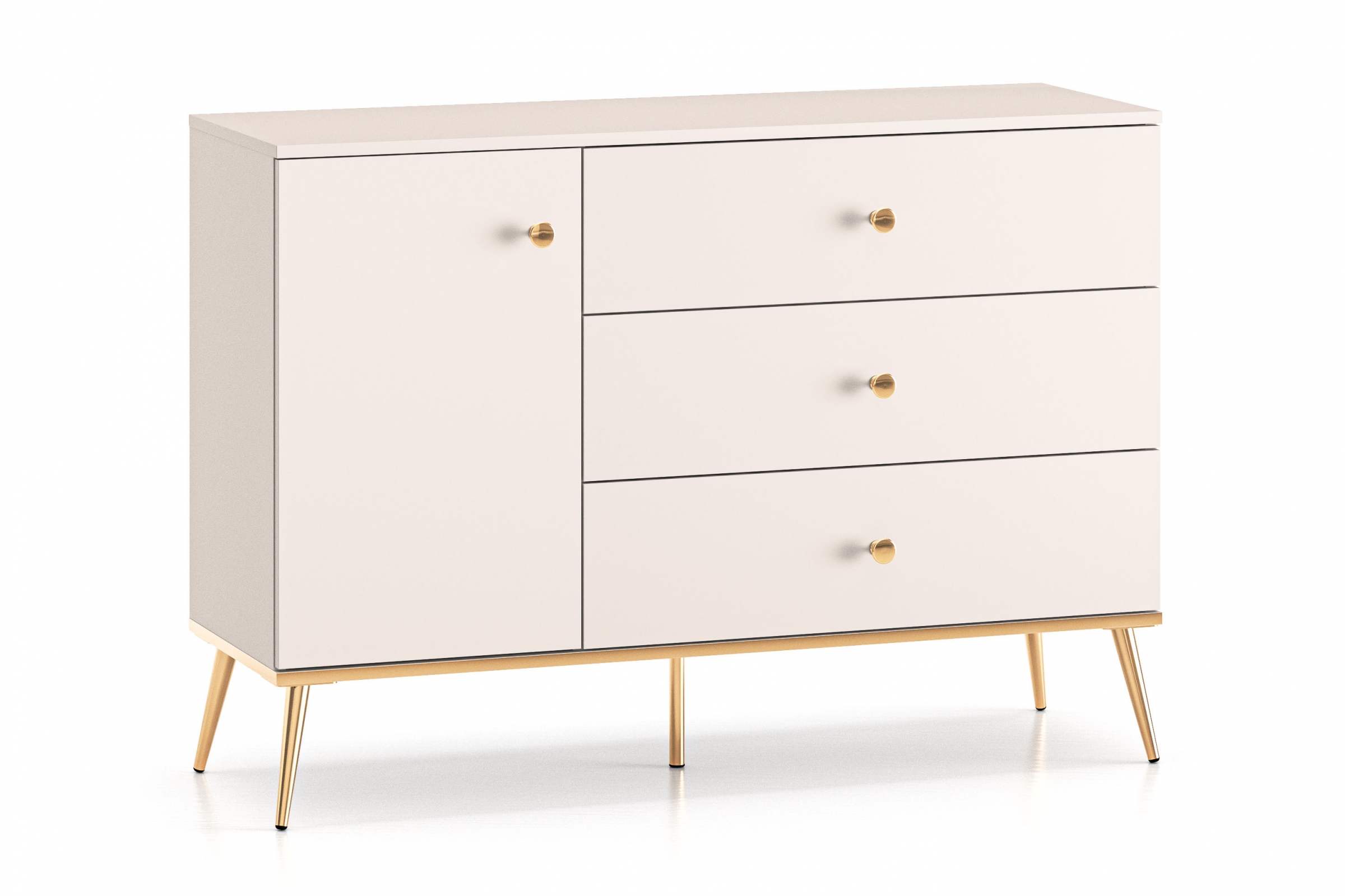 Komoda Narelli 04 so zásuvkami 120 cm - kašmír / zlaté nožičky Komoda so zásuvkami Narelli 04 - kašmír / zlote nožičky