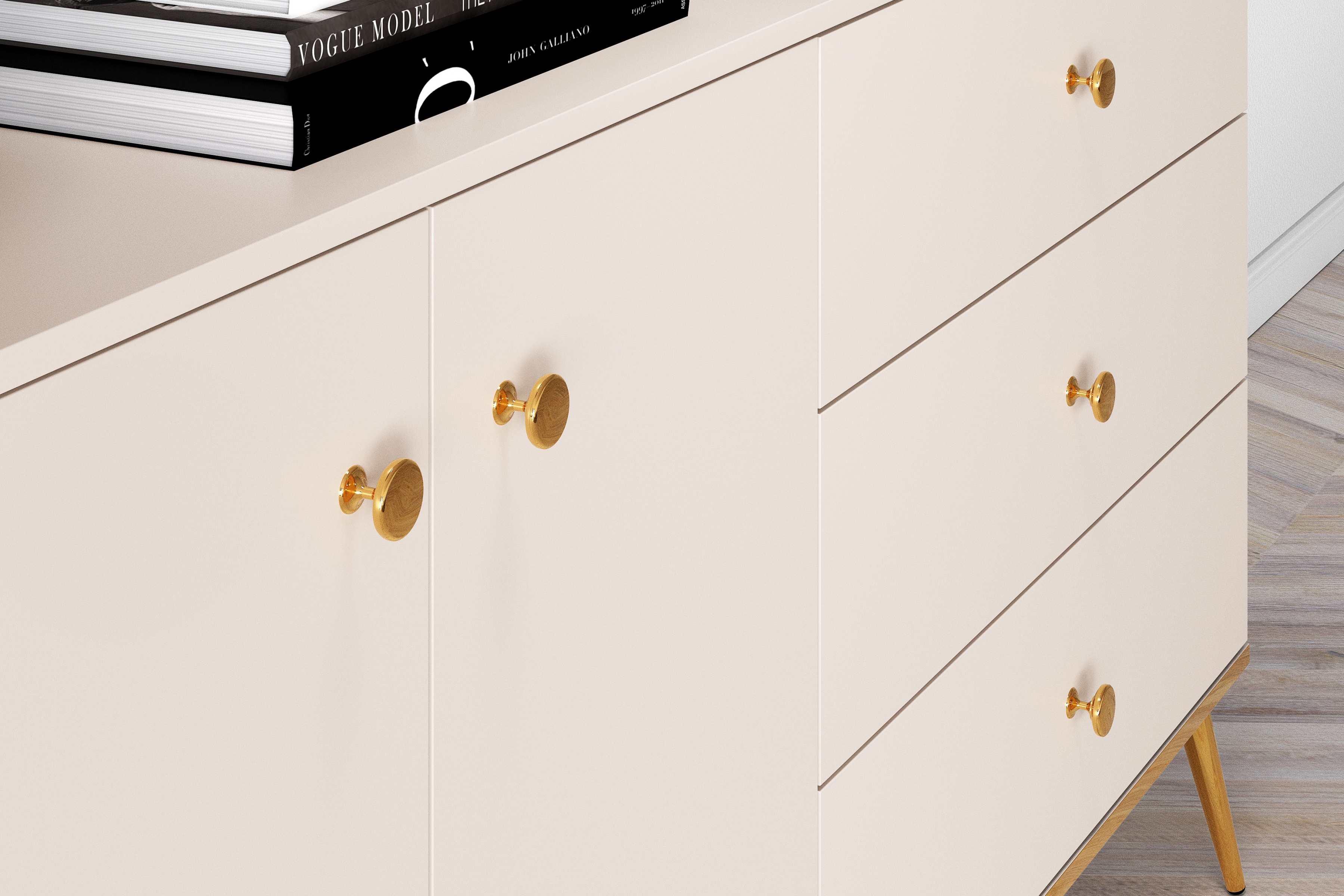 Komoda Narelli 03 so zásuvkami 160 cm - kašmír / zlaté nožičky Komoda so zásuvkami Nerelli 03 - 160 cm - kašmír / zlote nožičky