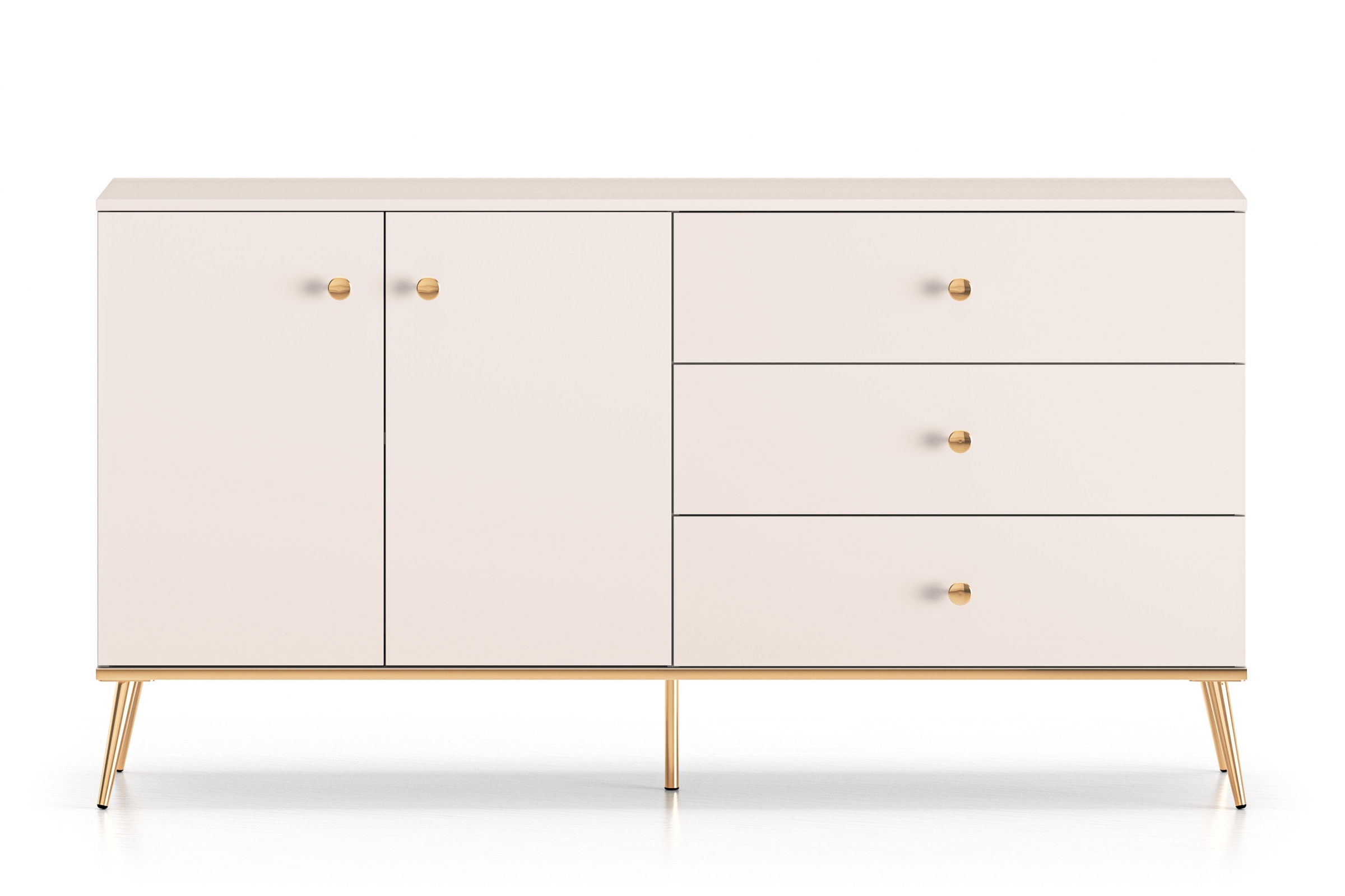 Komoda Narelli 03 so zásuvkami 160 cm - kašmír / zlaté nožičky Komoda so zásuvkami Nerelli 03 - 160 cm - kašmír / zlote nožičky