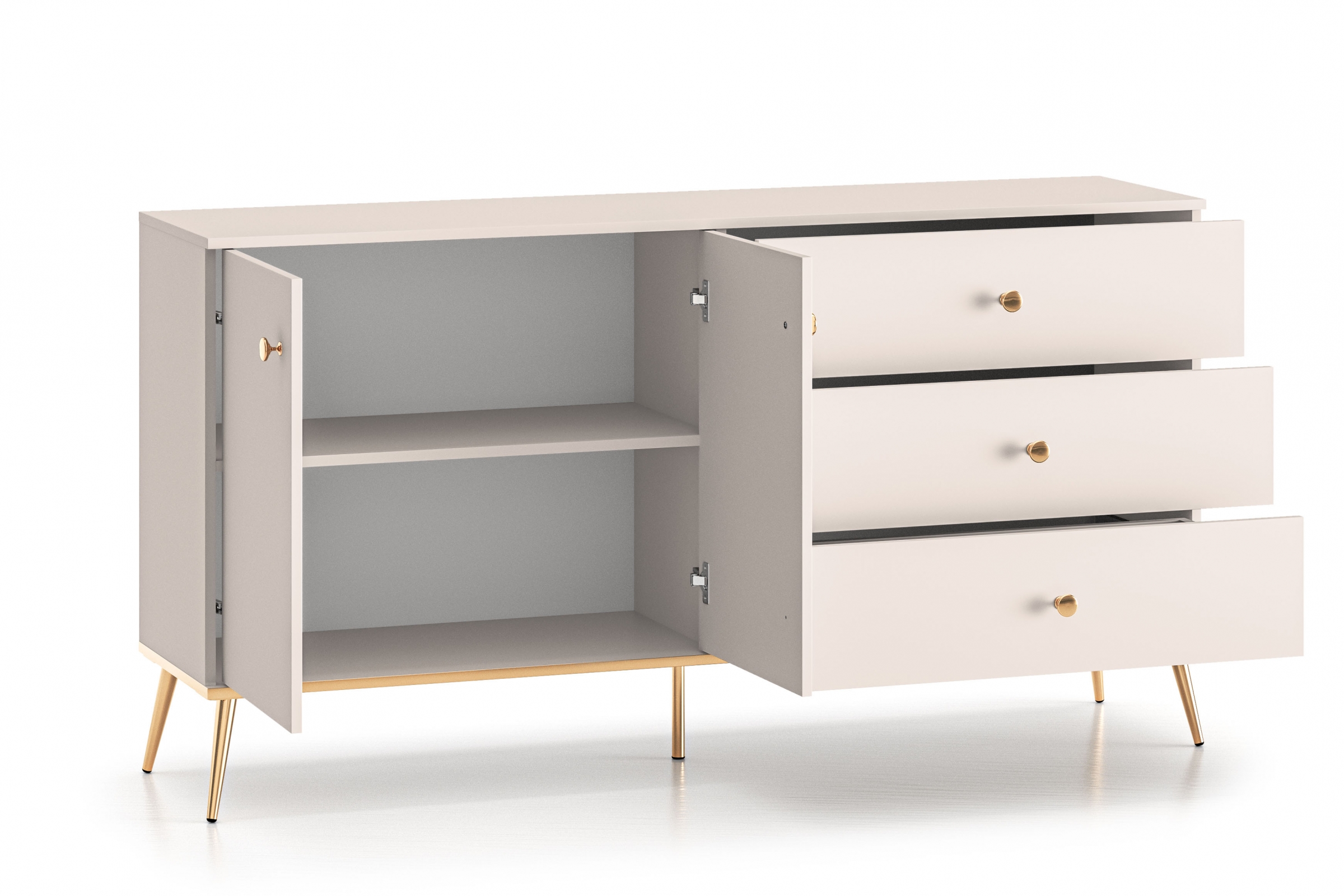 Komoda Narelli 03 so zásuvkami 160 cm - kašmír / zlaté nožičky Komoda so zásuvkami Nerelli 03 - 160 cm - kašmír / zlote nožičky