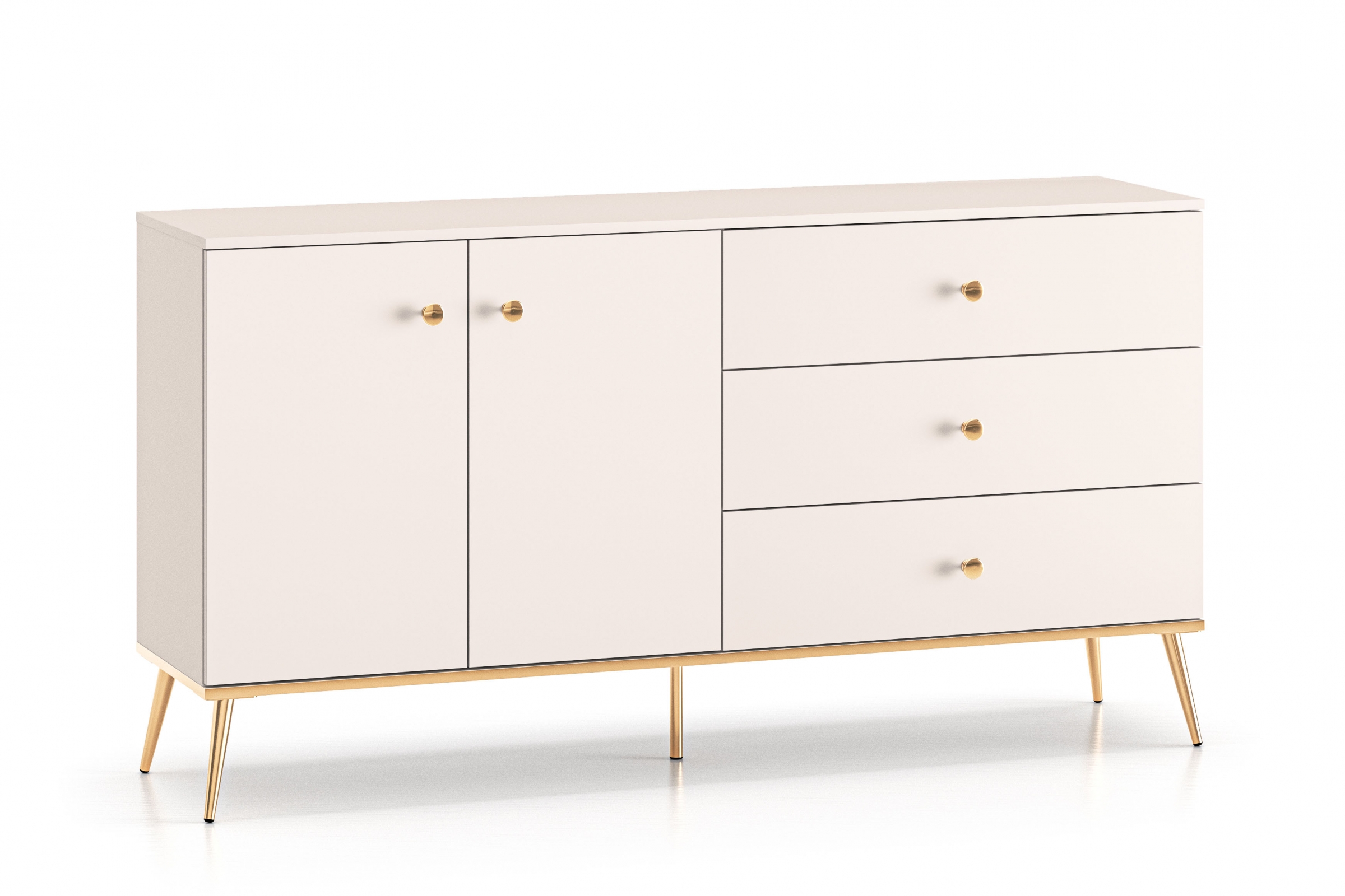 Komoda Narelli 03 so zásuvkami 160 cm - kašmír / zlaté nožičky Komoda so zásuvkami Nerelli 03 - 160 cm - kašmír / zlote nožičky