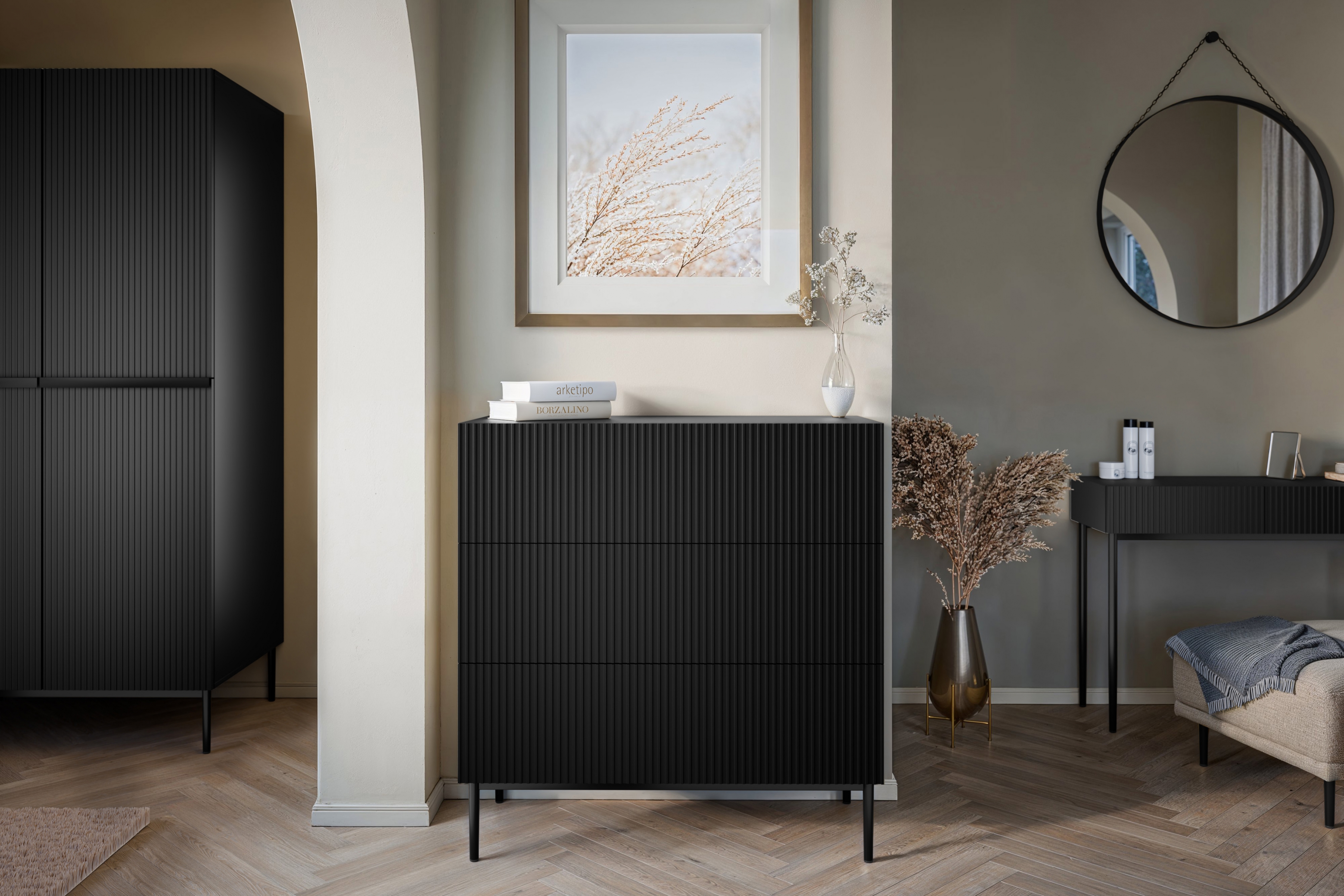 Komoda Nicole 100 cm - čierny mat / čierna Komoda so zásuvkami Nicole 100 cm - Čierny mat / čierny nozki