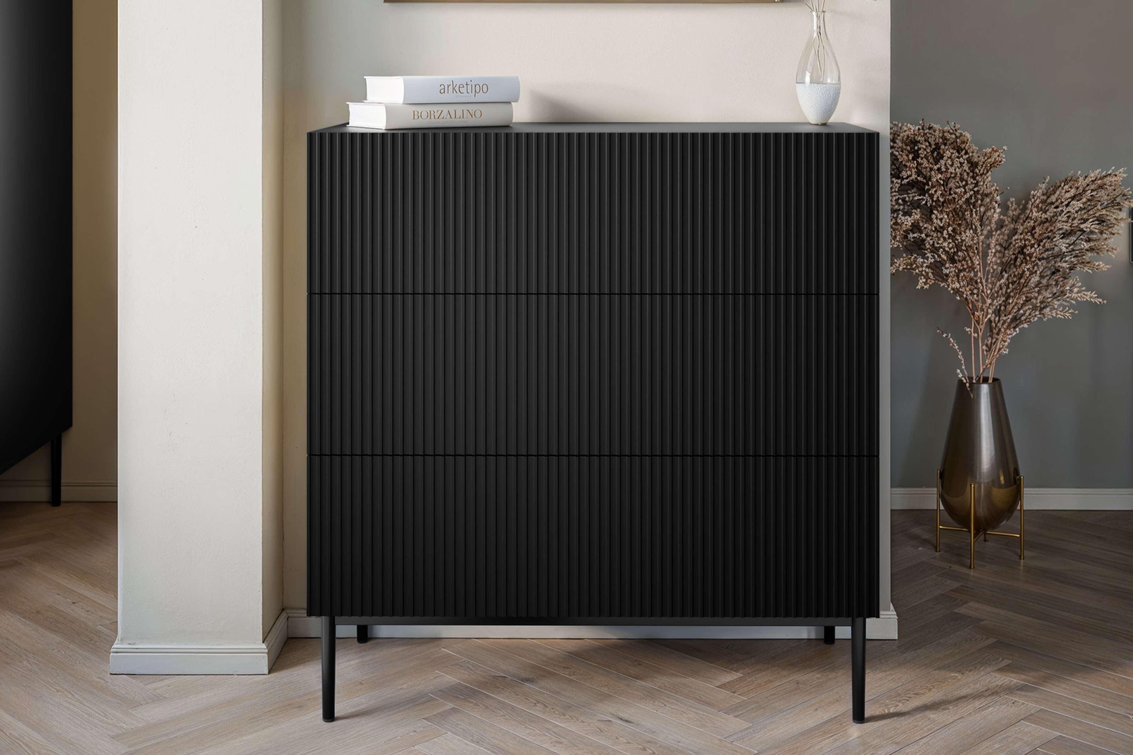 Komoda Nicole 100 cm - čierny mat / čierna Komoda so zásuvkami Nicole 100 cm - Čierny mat / čierny nozki