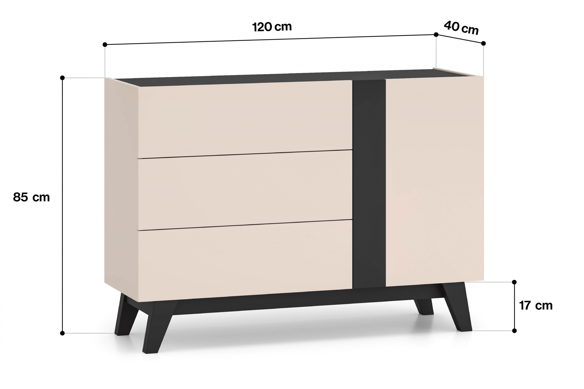 Komoda Salio 120 cm se zásuvkami - kašmír / černý Komoda se zásuvkami Salio 120 cm - kašmír / černá