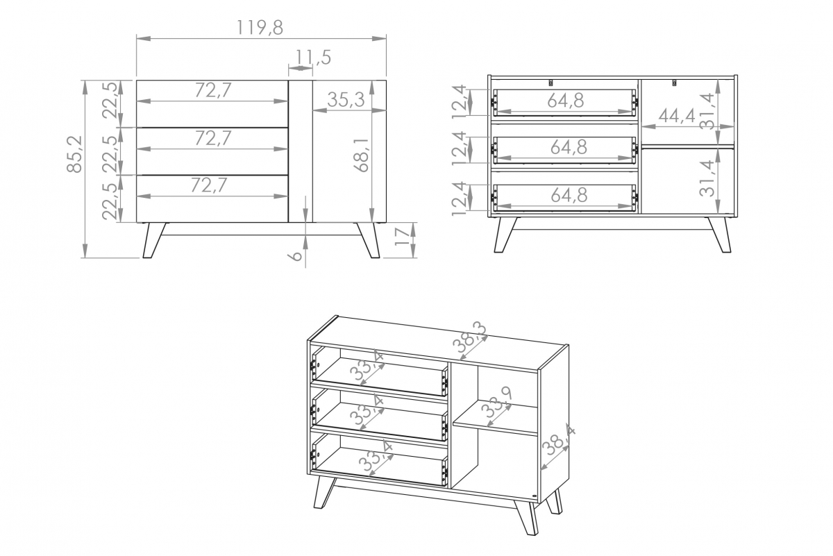 Komoda Salio 120 cm se zásuvkami - kašmír / černý Komoda se zásuvkami Salio 120 cm - kašmír / černá