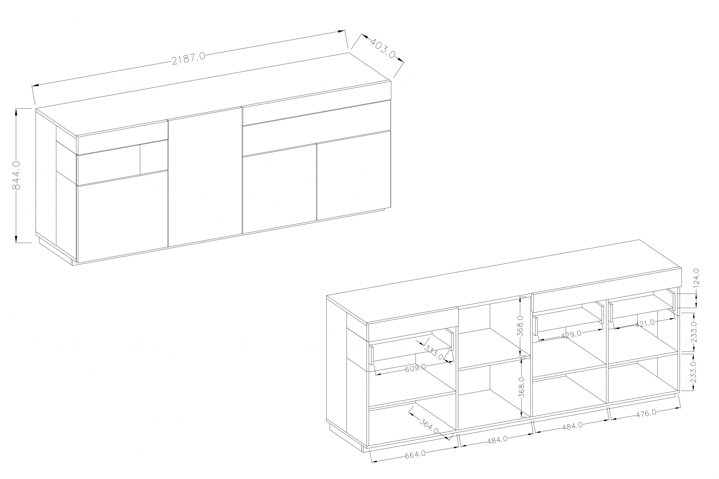 Komoda so zásuvkami Silke 25 - matera / Dub wotan Komoda so zásuvkami Silke 219 cm - matera / Dub wotan