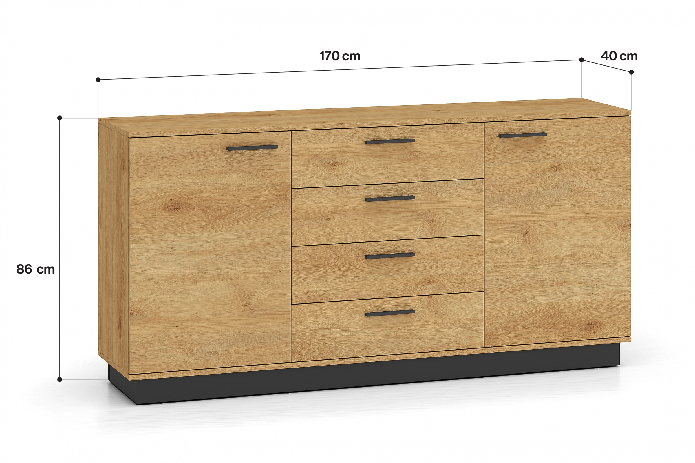 Komoda Stivio 170 cm se zásuvkami - dub stylový / černý Komoda se zásuvkami Stivio 170 cm - dub stylová / černá