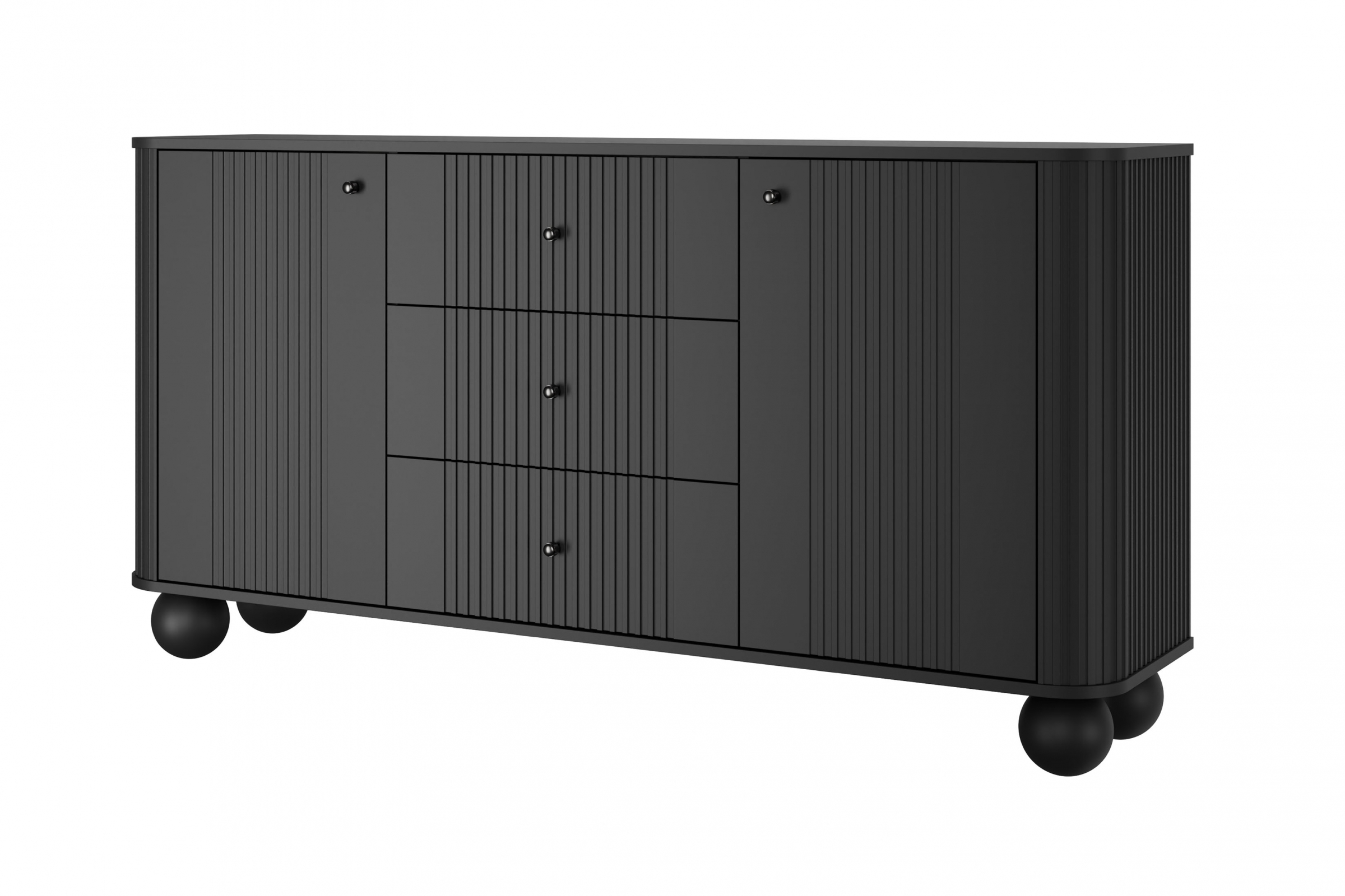 Komoda Vespera 160 cm so zásuvkami - čierna / čierne nohy Komoda so zásuvkami Versper 160 cm - Čierny / čierny úchyty