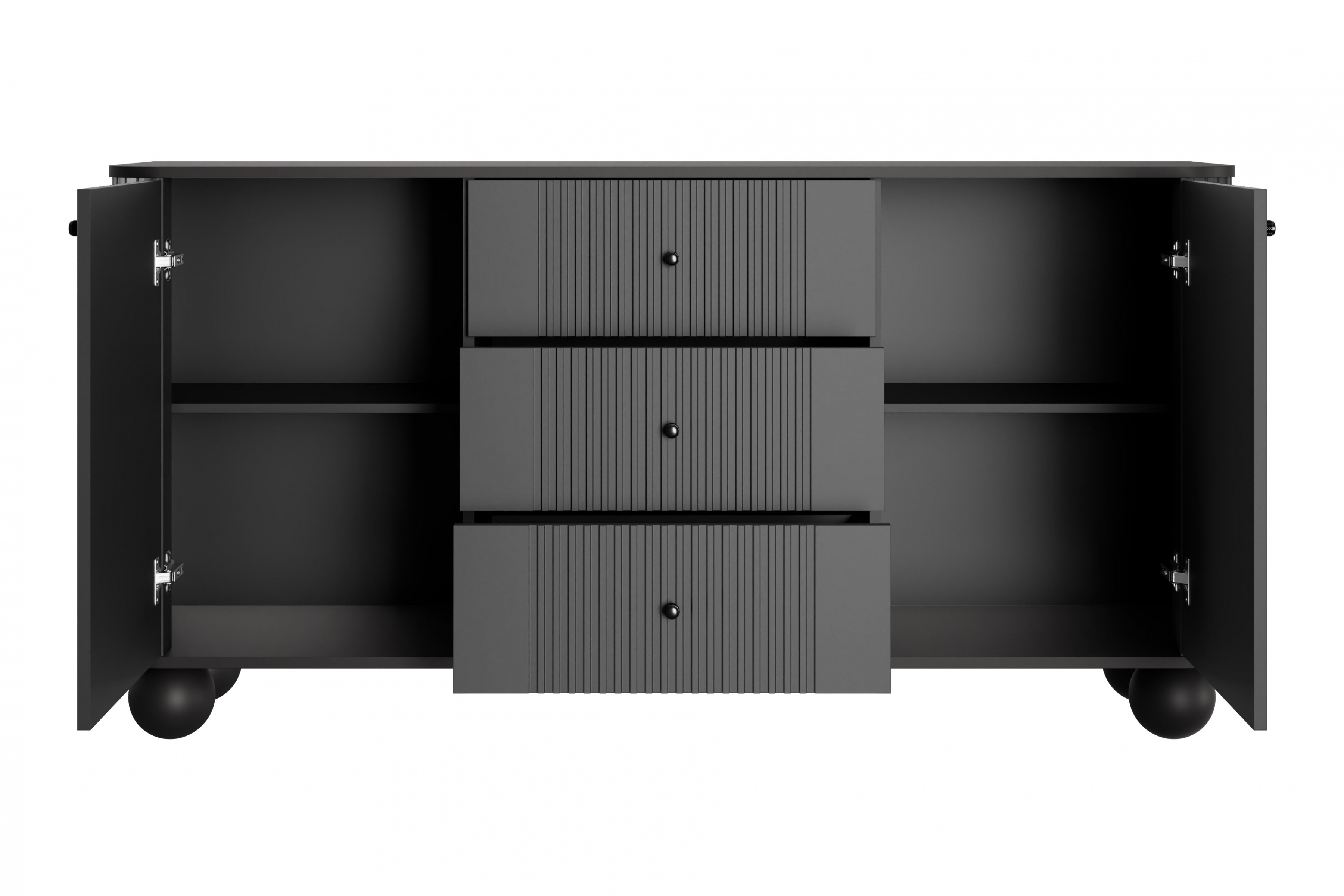 Komoda Vespera 160 cm so zásuvkami - čierna / čierne nohy Komoda so zásuvkami Versper 160 cm - Čierny / čierny úchyty