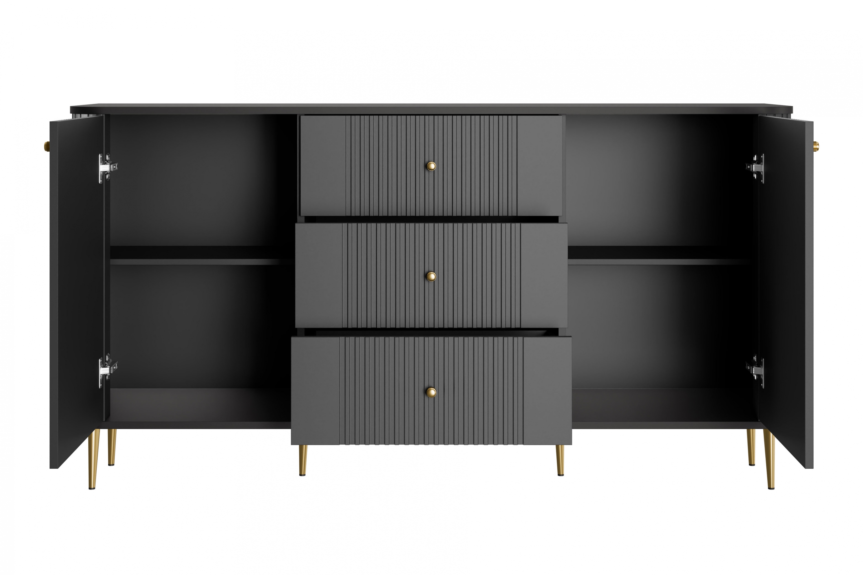 Komoda Vespera 160 cm so zásuvkami - čierna / zlaté nožičky Komoda so zásuvkami Versper 160 cm - Čierny / zlote nožičky