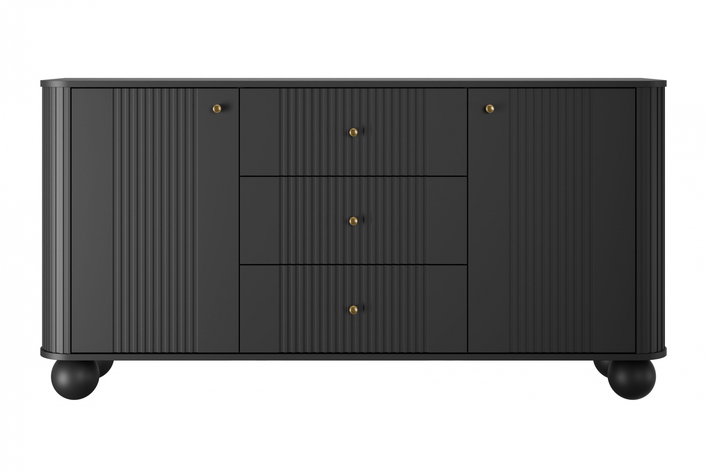 Komoda Versper 160 cm - černá / zlaté úchytky / kulaté nohy černá Komoda se zásuvkami Versper 160 cm - černá / zlaté Úchytky