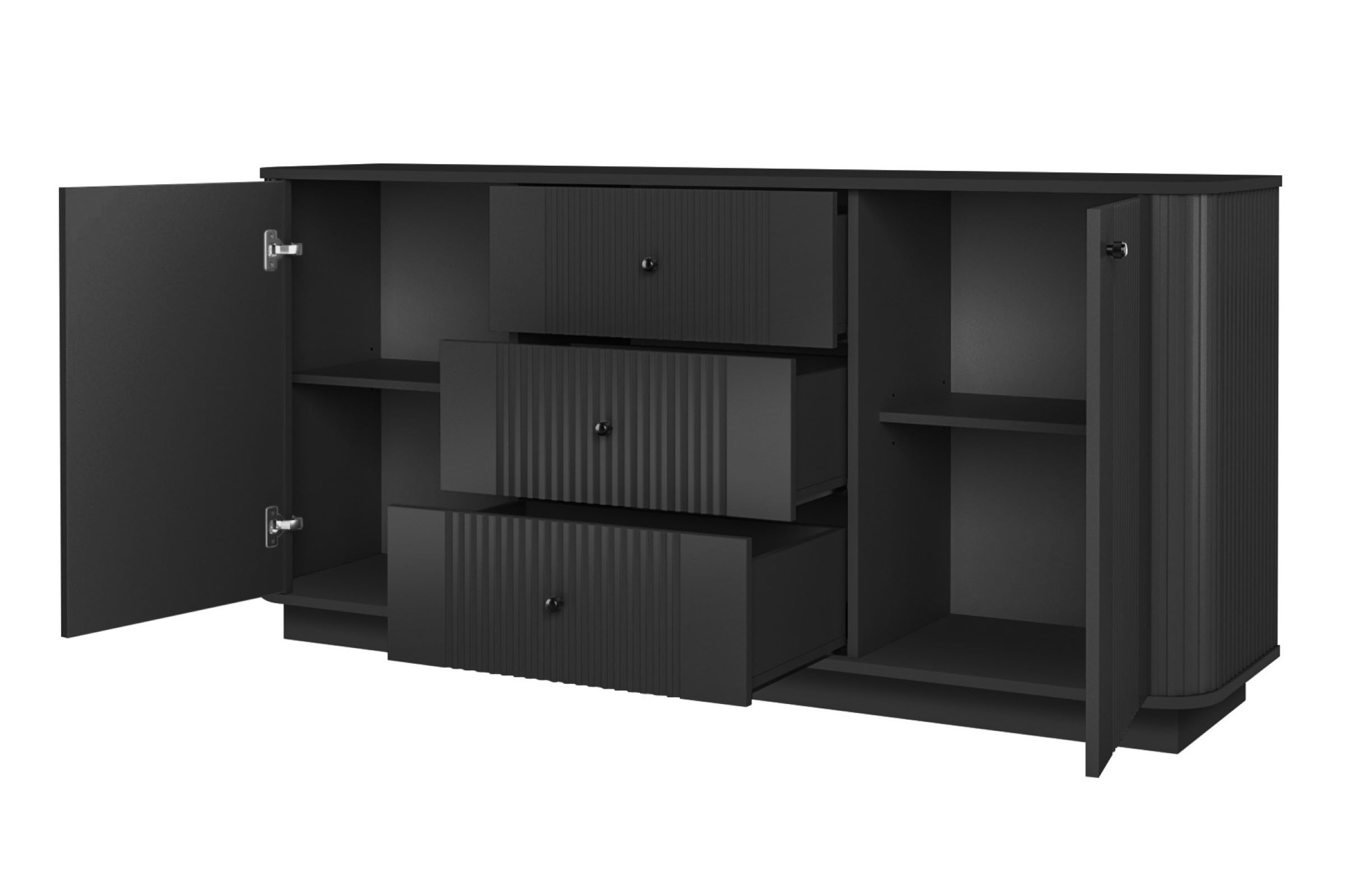 Komoda Vesper 160 cm se zásuvkami - černá / černé úchytky Komoda se zásuvkami Vesper 160 cm - černá / černá Úchytky