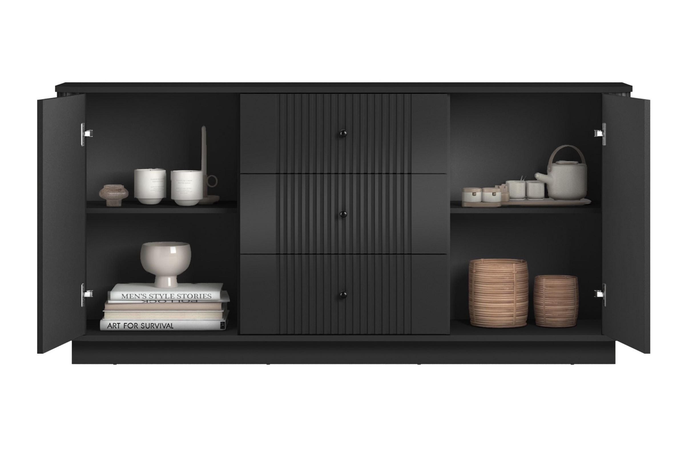 Komoda Vesper 160 cm se zásuvkami - černá / černé úchytky Komoda se zásuvkami Vesper 160 cm - černá / černá Úchytky