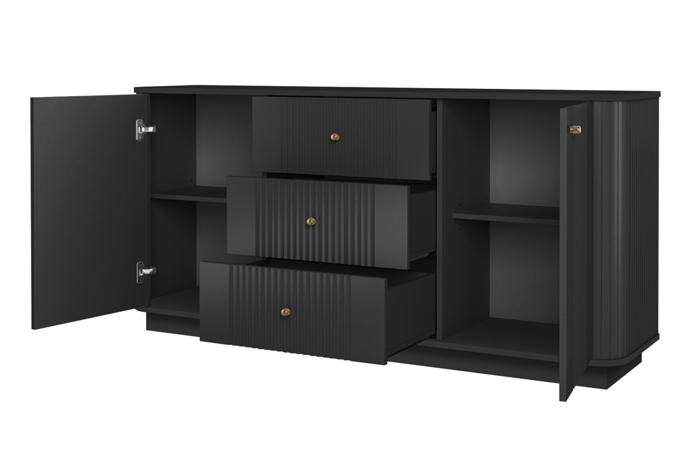 Komoda Vesper 160 cm se zásuvkami - černá / zlaté úchytky Komoda se zásuvkami Vesper 160 cm - černá / zlote Úchytky