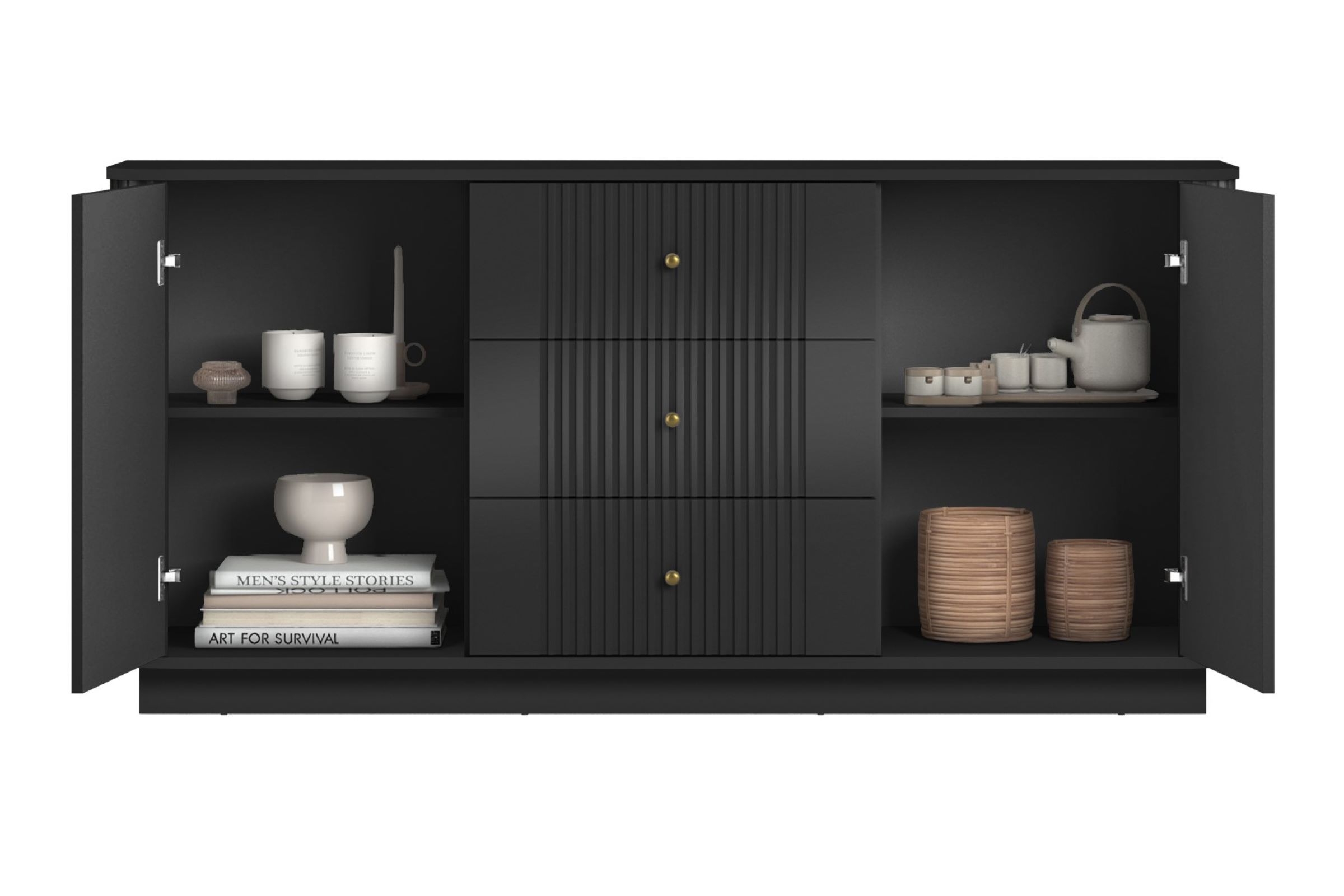 Komoda Vesper 160 cm se zásuvkami - černá / zlaté úchytky Komoda se zásuvkami Vesper 160 cm - černá / zlote Úchytky