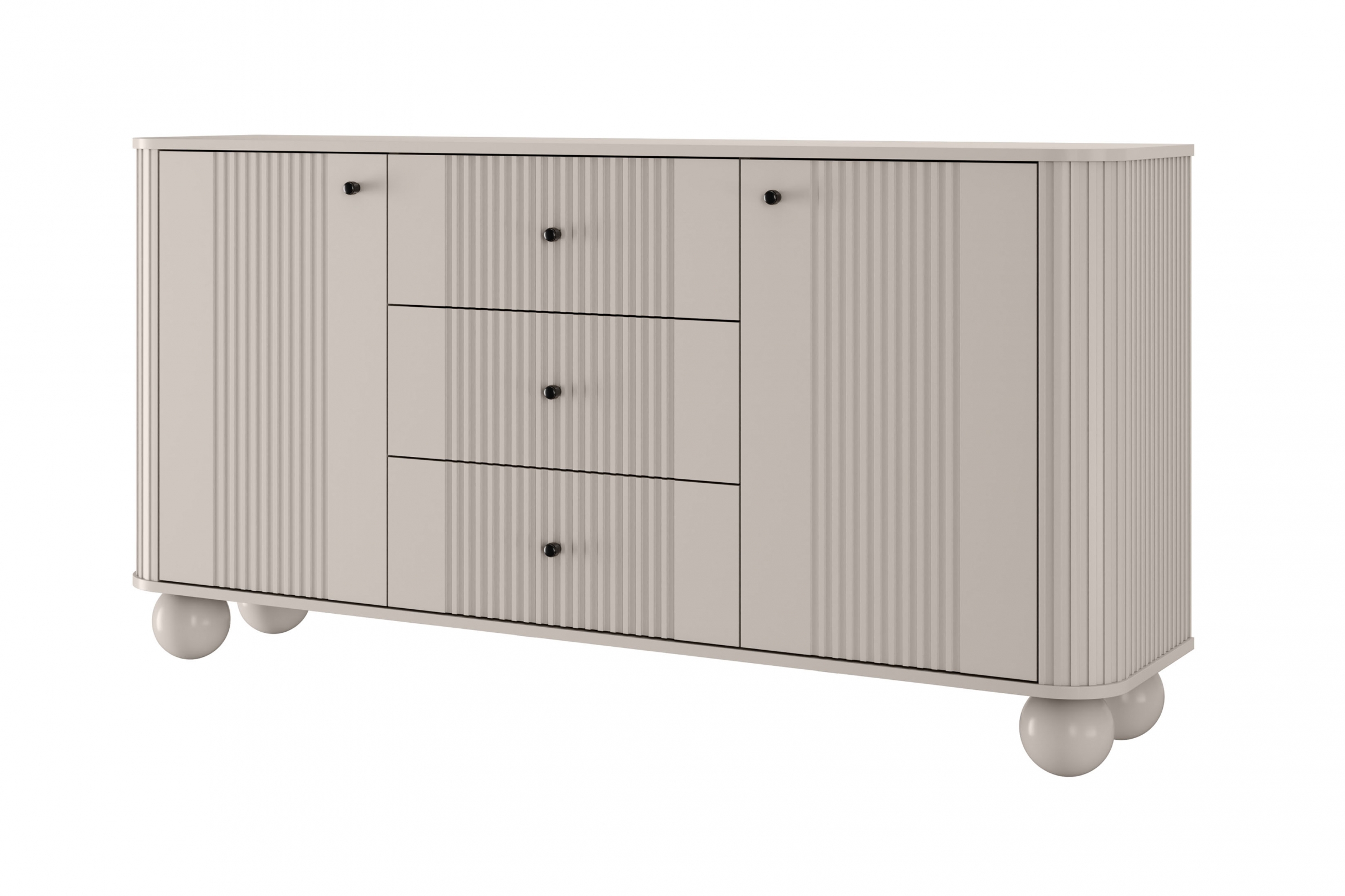 Komoda Vespera 160 cm so zásuvkami - kašmírová / čierna / kašmírové nohy Komoda so zásuvkami Vesper 160 cm - kašmír / čierny úchyty / nožičky kule