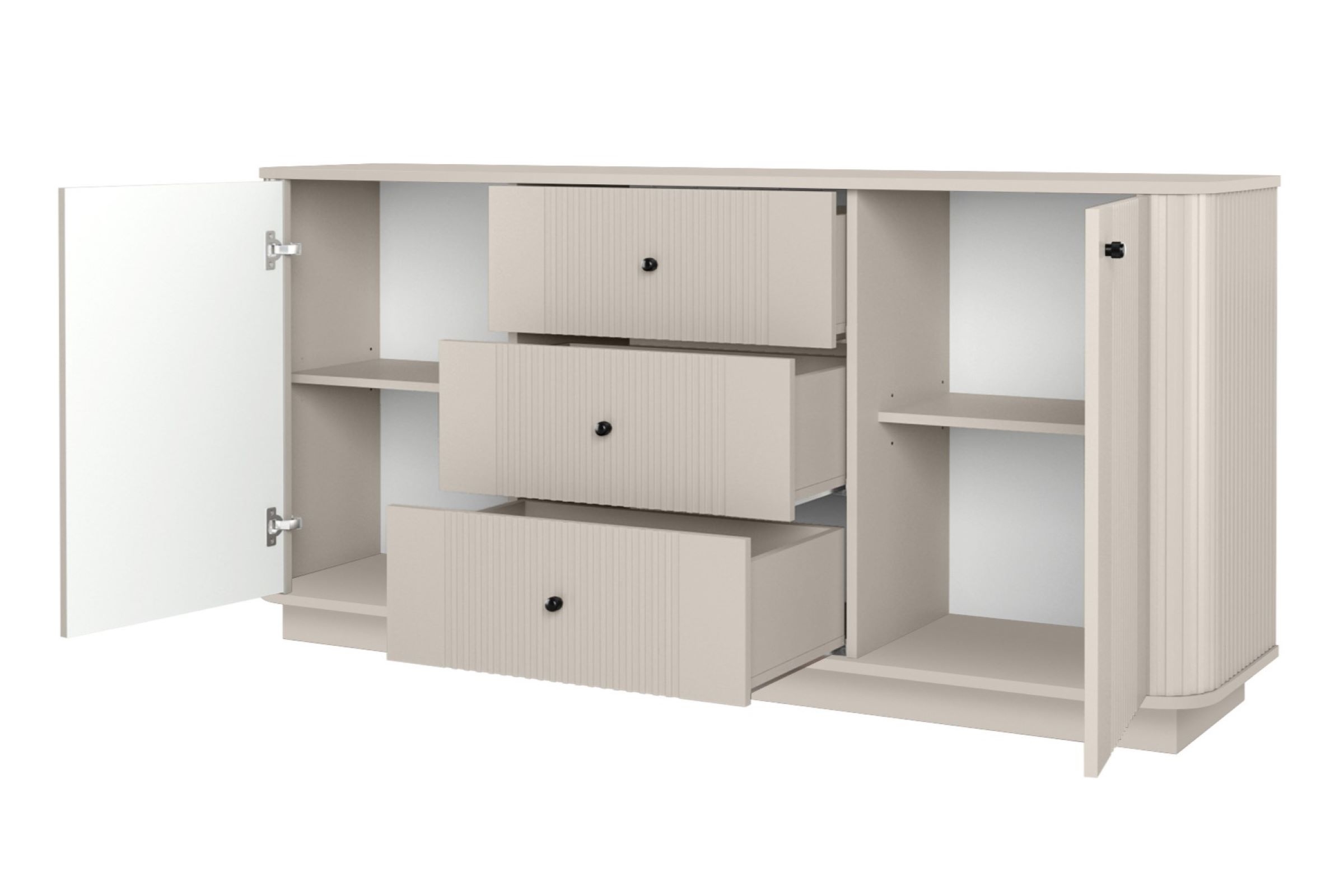 Komoda Vesper 160 cm se zásuvkami - kašmírová / černé úchytky Komoda se zásuvkami Vesper 160 cm - kašmír / černá Úchytky