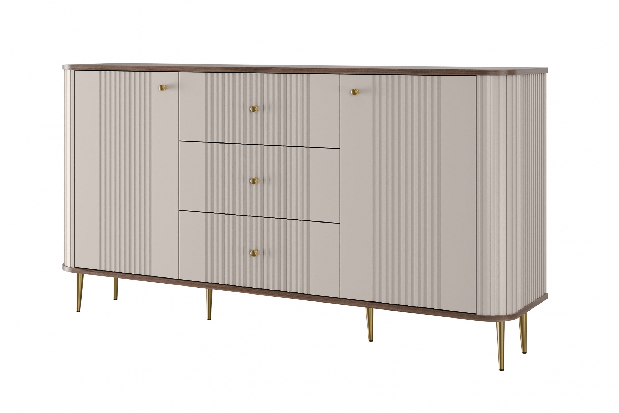 Komoda Vespera 160 cm so zásuvkami - kašmírová / orech / zlaté nožičky Komoda so zásuvkami Vesper 160 cm - kašmír / Orech / zlote nožičky