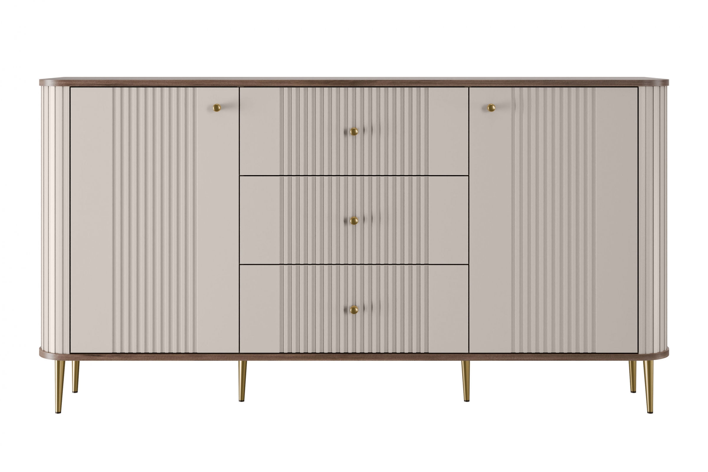 Komoda Vespera 160 cm so zásuvkami - kašmírová / orech / zlaté nožičky Komoda so zásuvkami Vesper 160 cm - kašmír / Orech / zlote nožičky