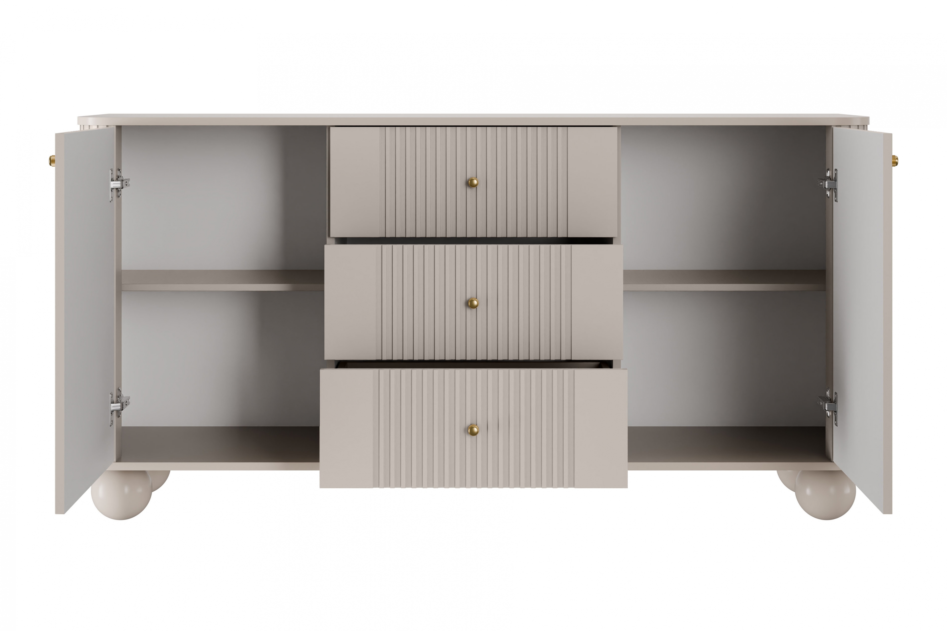 Komoda Vespera 160 cm so zásuvkami - kašmírová / zlatá / kašmírové nohy Komoda so zásuvkami Vesper 160 cm - kašmír / zlote úchyty / nožičky kule