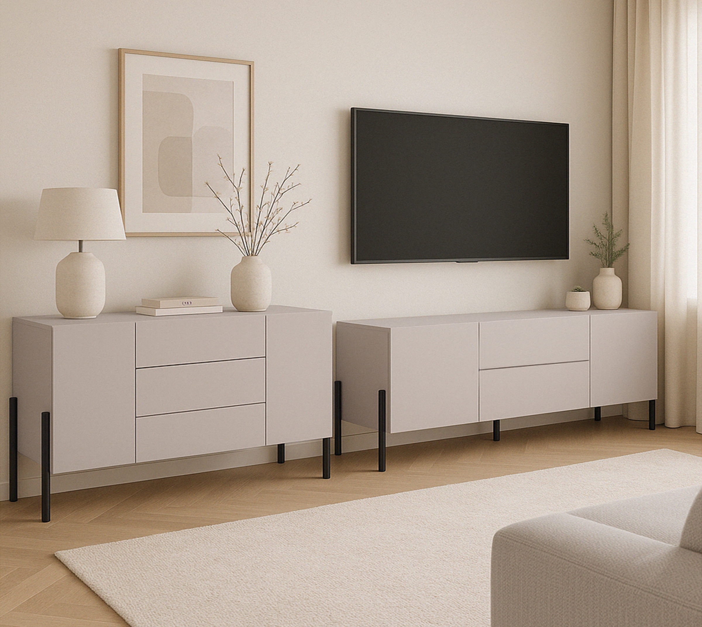 Komoda Jukon 184 cm se zásuvkami - kašmír / černé nohy Komoda se zásuvkami Wezilo 184 cm - kašmír / černé nožičky