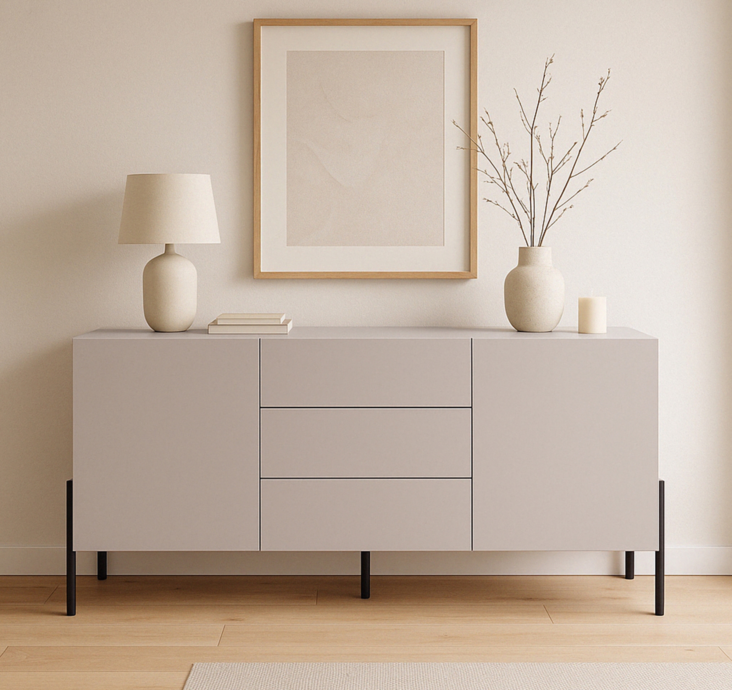 Komoda Jukon 184 cm se zásuvkami - kašmír / černé nohy Komoda se zásuvkami Wezilo 184 cm - kašmír / černé nožičky