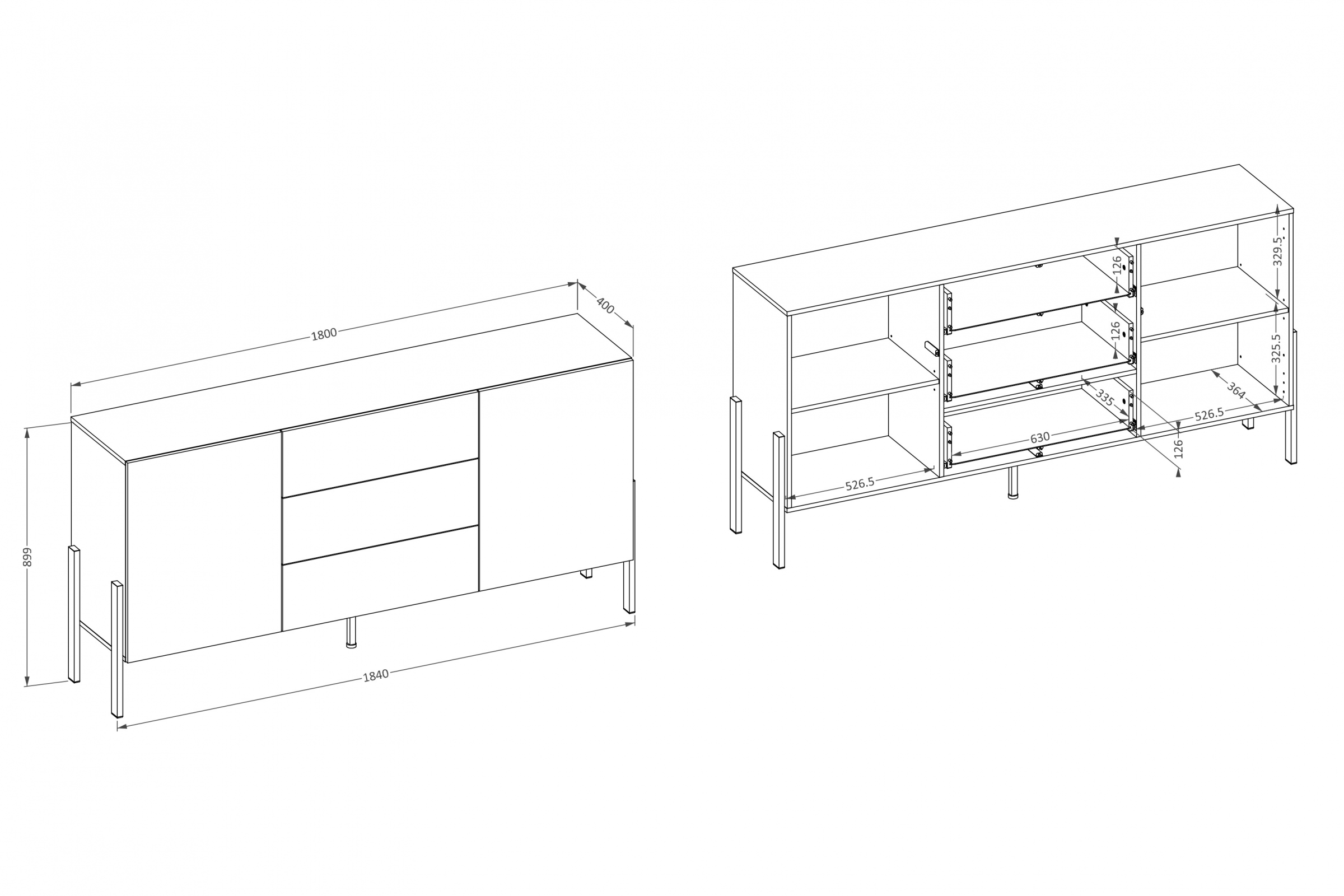 Komoda Jukon 184 cm se zásuvkami - bílý supermat / černé nohy Komoda se zásuvkami Wezilo 26 - 184 cm - bílá supermat