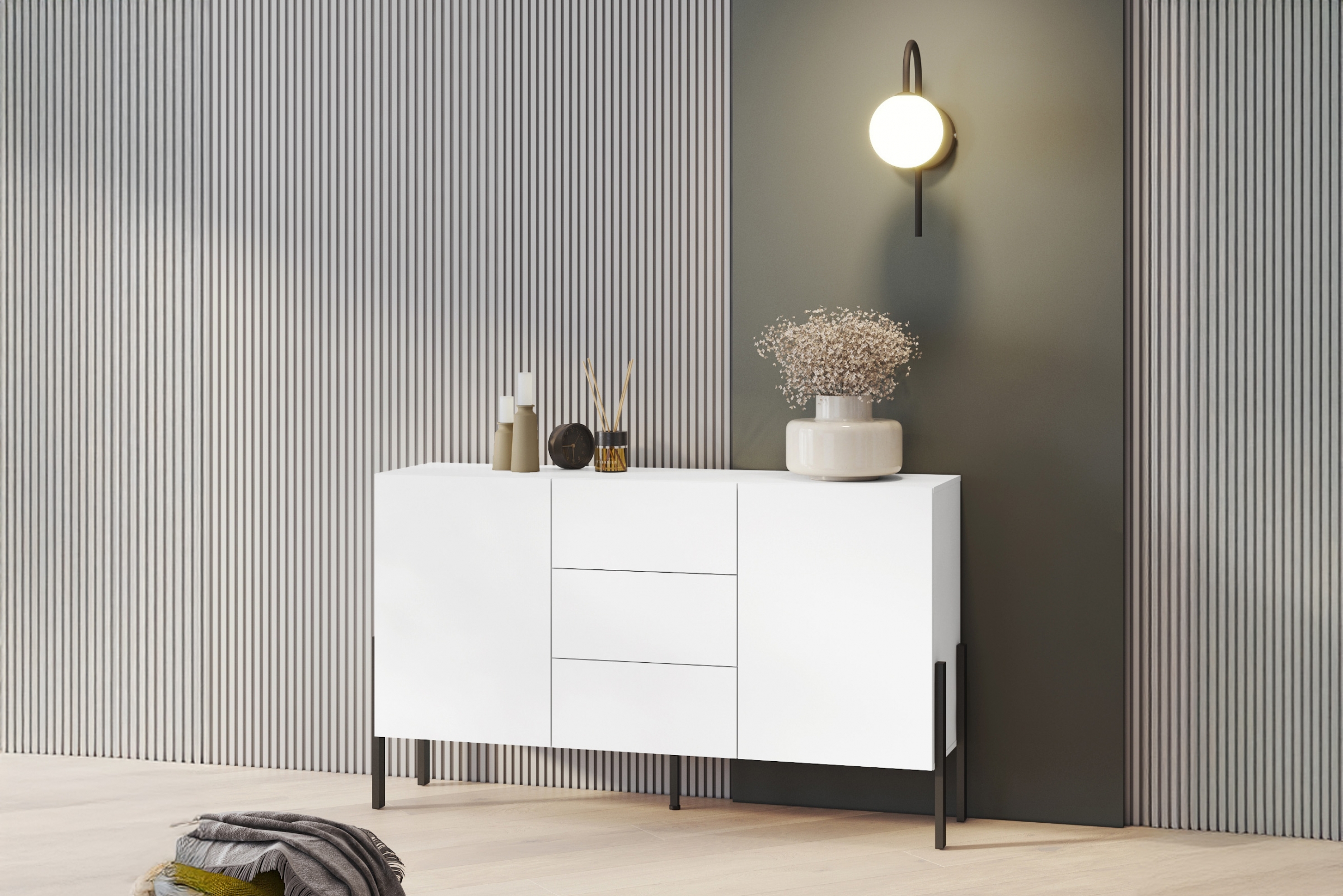 Komoda so zásuvkami Jukon 154 cm - biely supermat / čierne nožičky Komoda so zásuvkami Wezilo 43 - 154 cm - Biely supermat