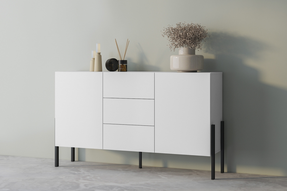 Komoda so zásuvkami Jukon 154 cm - biely supermat / čierne nožičky Komoda so zásuvkami Wezilo 43 - 154 cm - Biely supermat