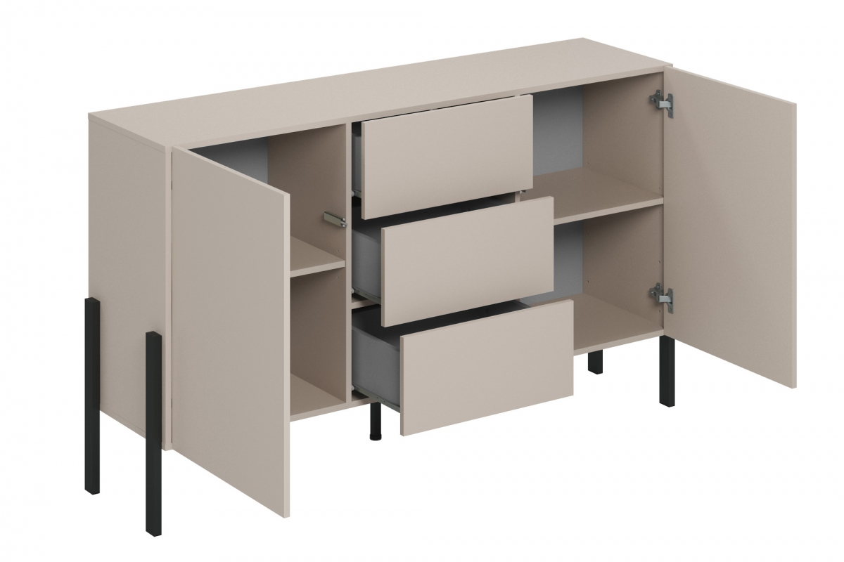 Komoda Jukon 154 cm se zásuvkami - kašmír / černé nohy Komoda se zásuvkami Wezilo 43 - 154 cm - kašmír / černé nožičky