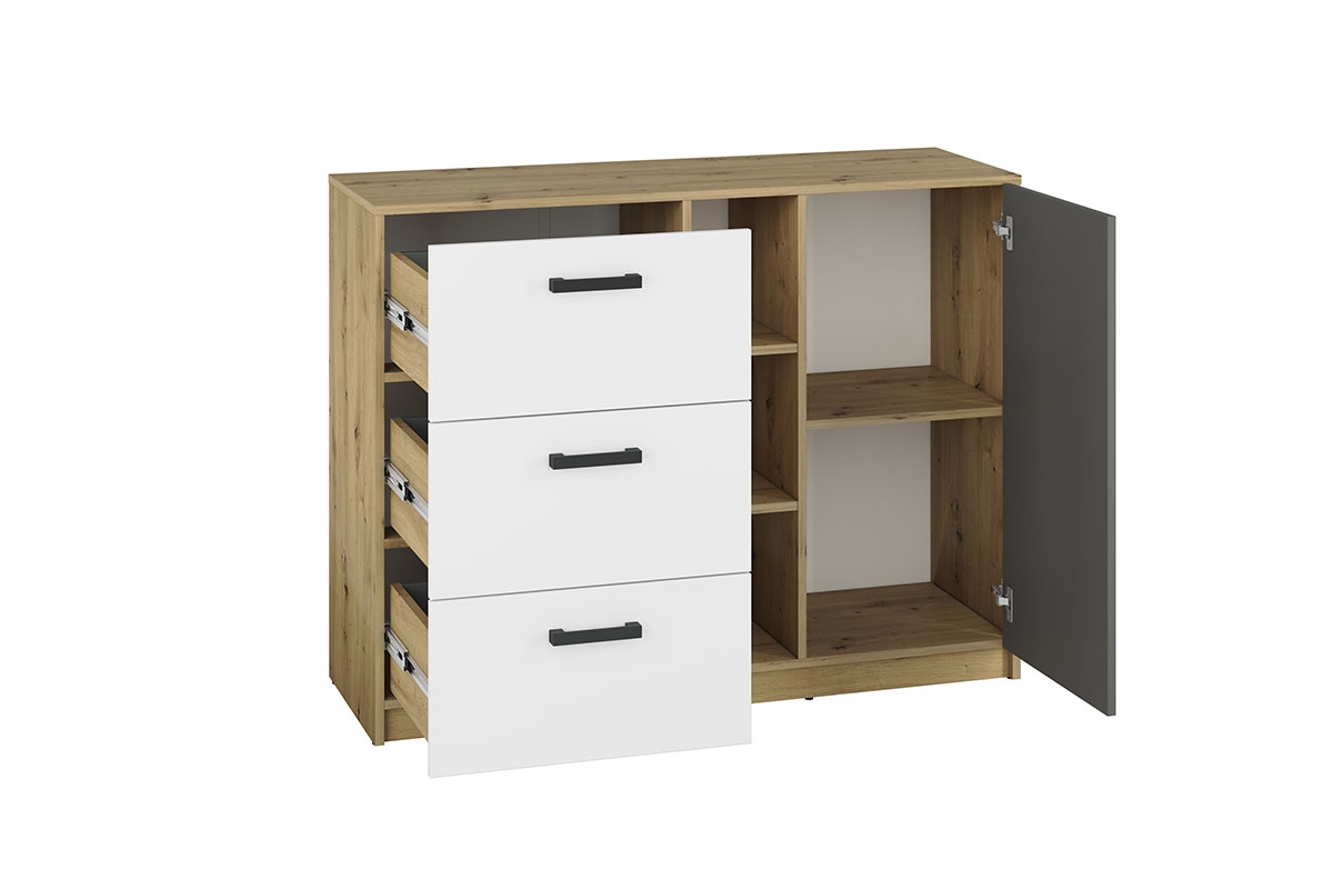 Komoda s tromi zásuvkami Makat 06 Komoda z čiernymi uchytami