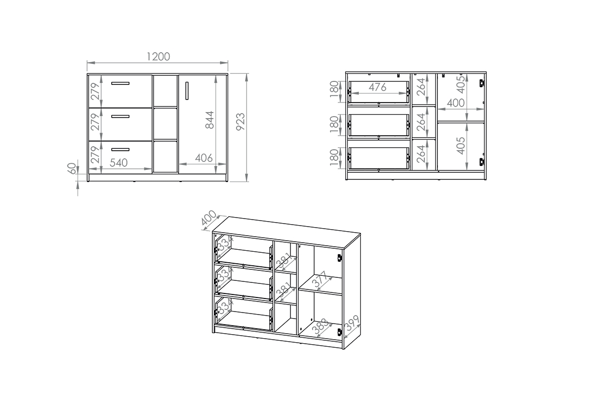 Komoda s tromi zásuvkami Makat 06 Komoda z uchytami čiernymi