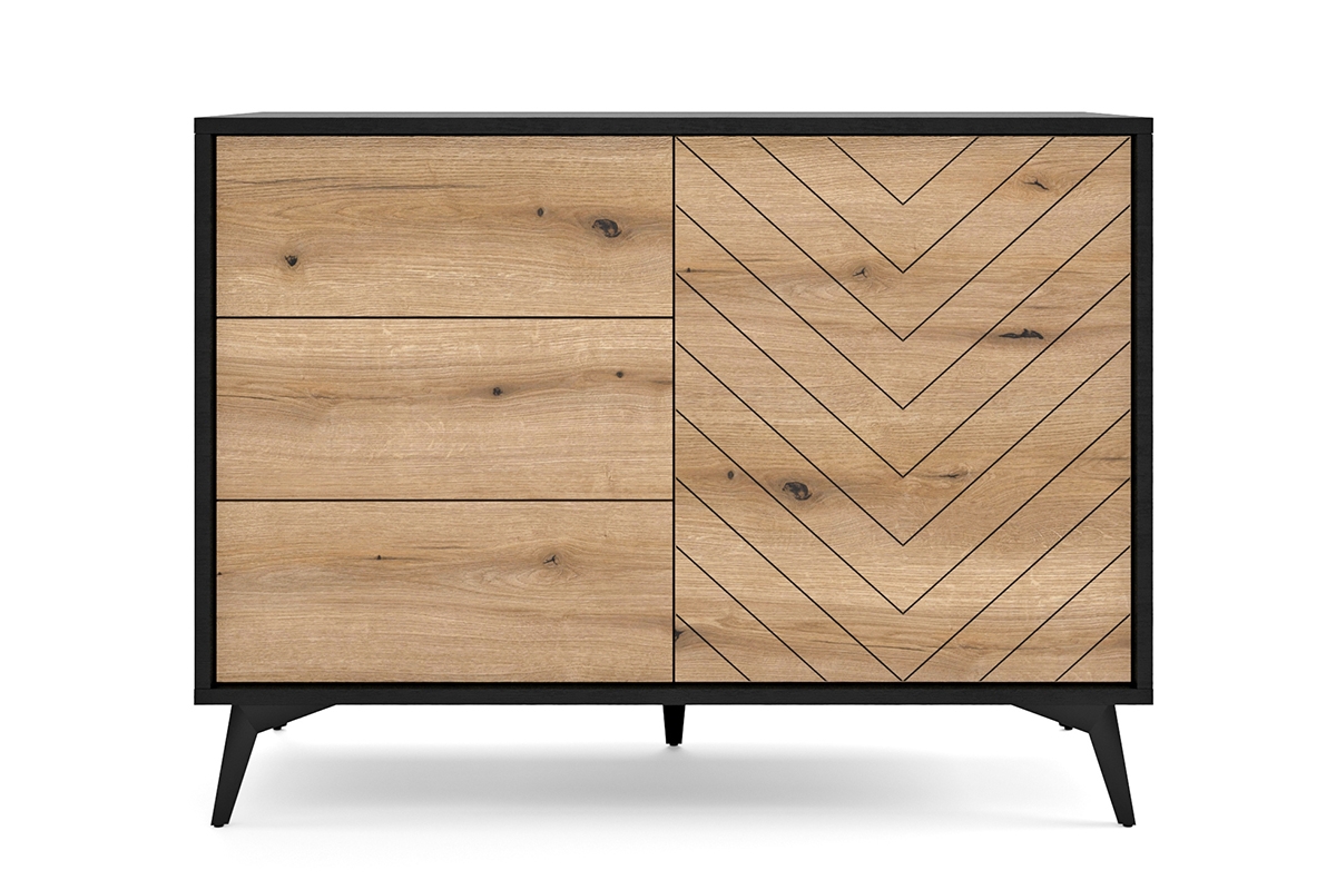 Komoda s tromi zásuvkami Sewana - Dub evoke / Čierny Komoda v industriálnom štýle