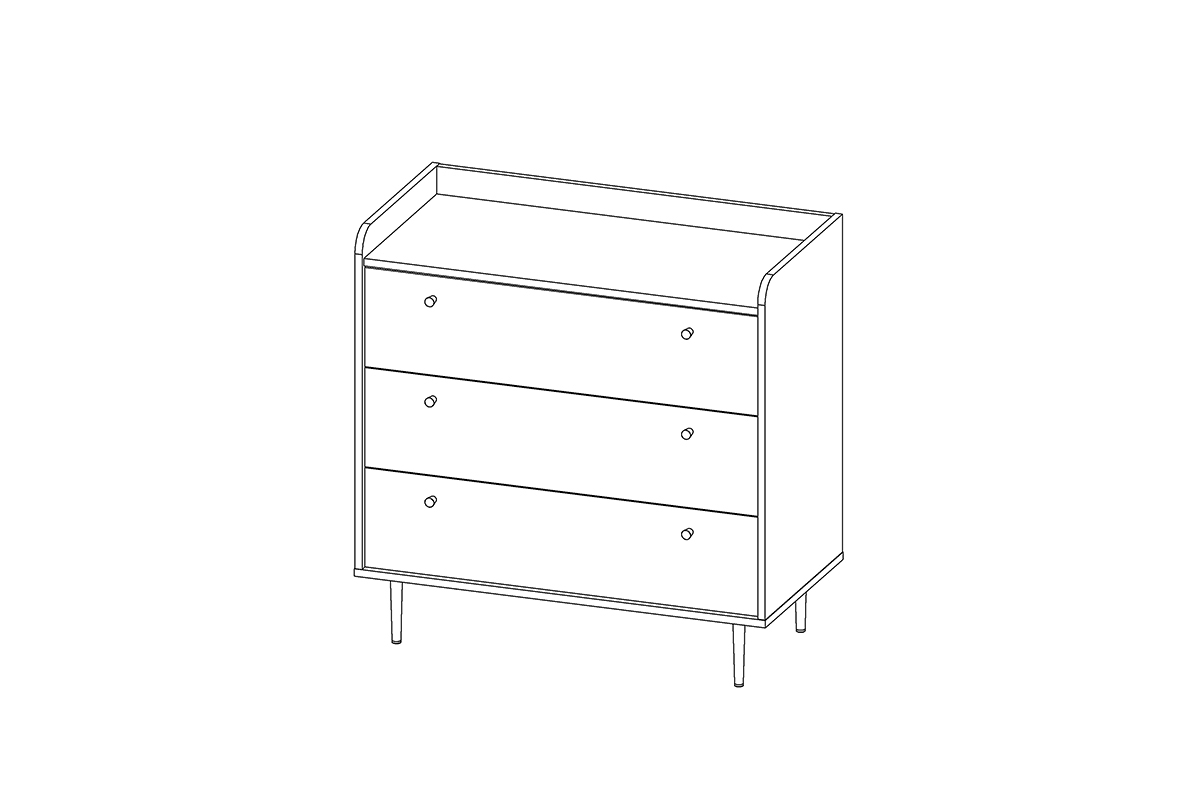 Komoda Kastelio s 3 zásuvky - brandy castello Komoda z czarnymi uchytami