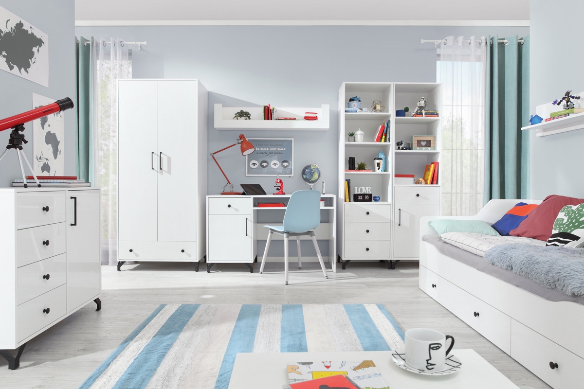 Studentský pokoj Bergen I - bílá Bílý komplet nábytku do teenagera